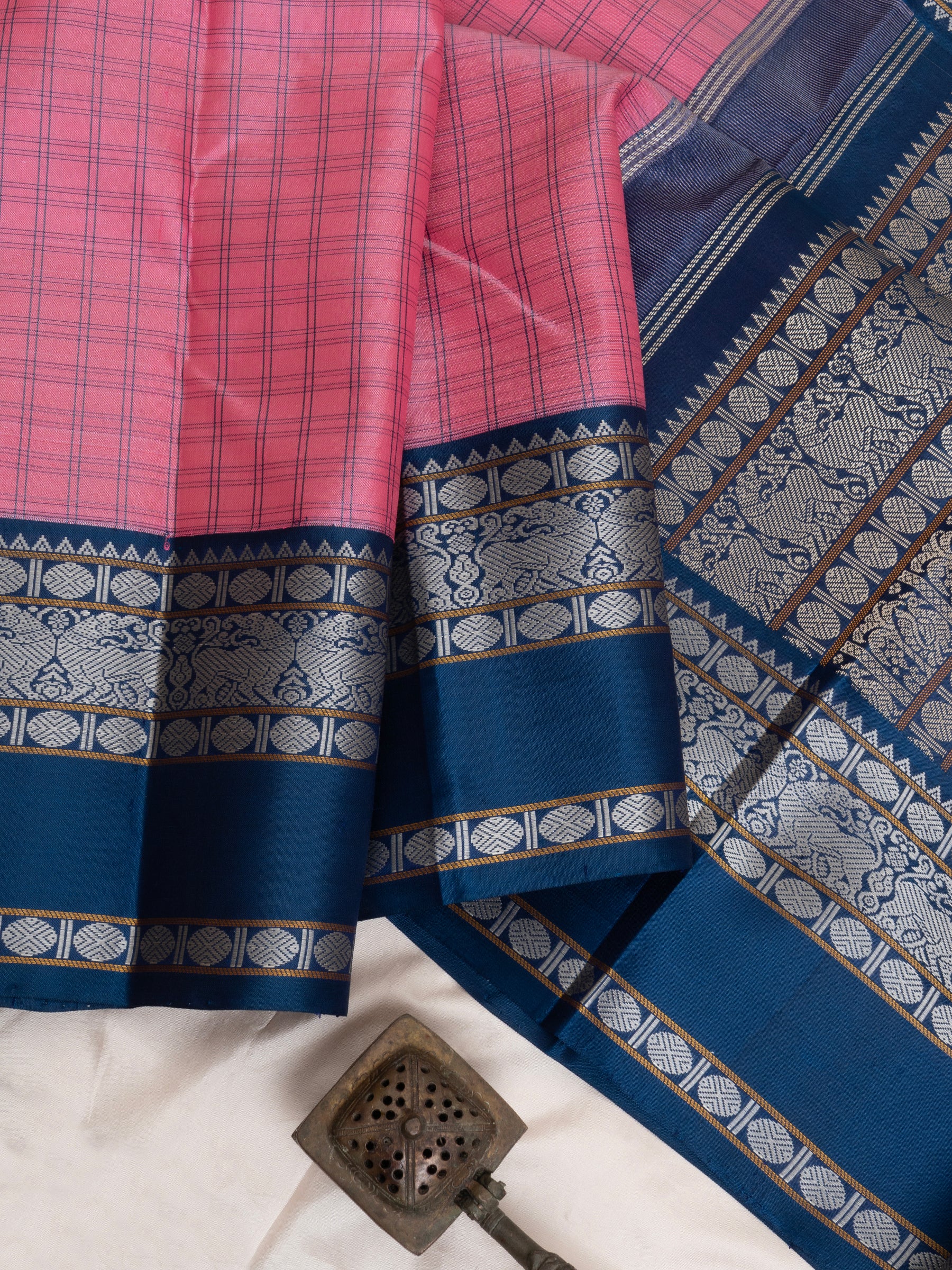 Pink and teal blue kattam thread work/ Special Edition Silk CLSA9847