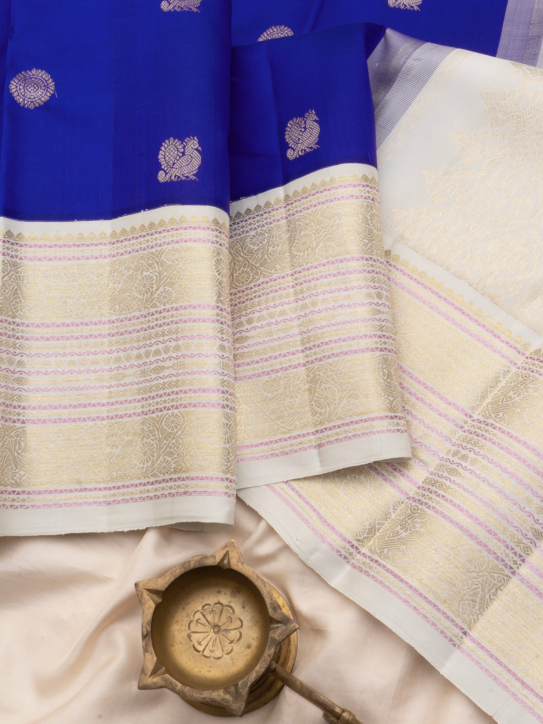 Royal blue and creme long border/ Arani Silk Saree CLSA9877