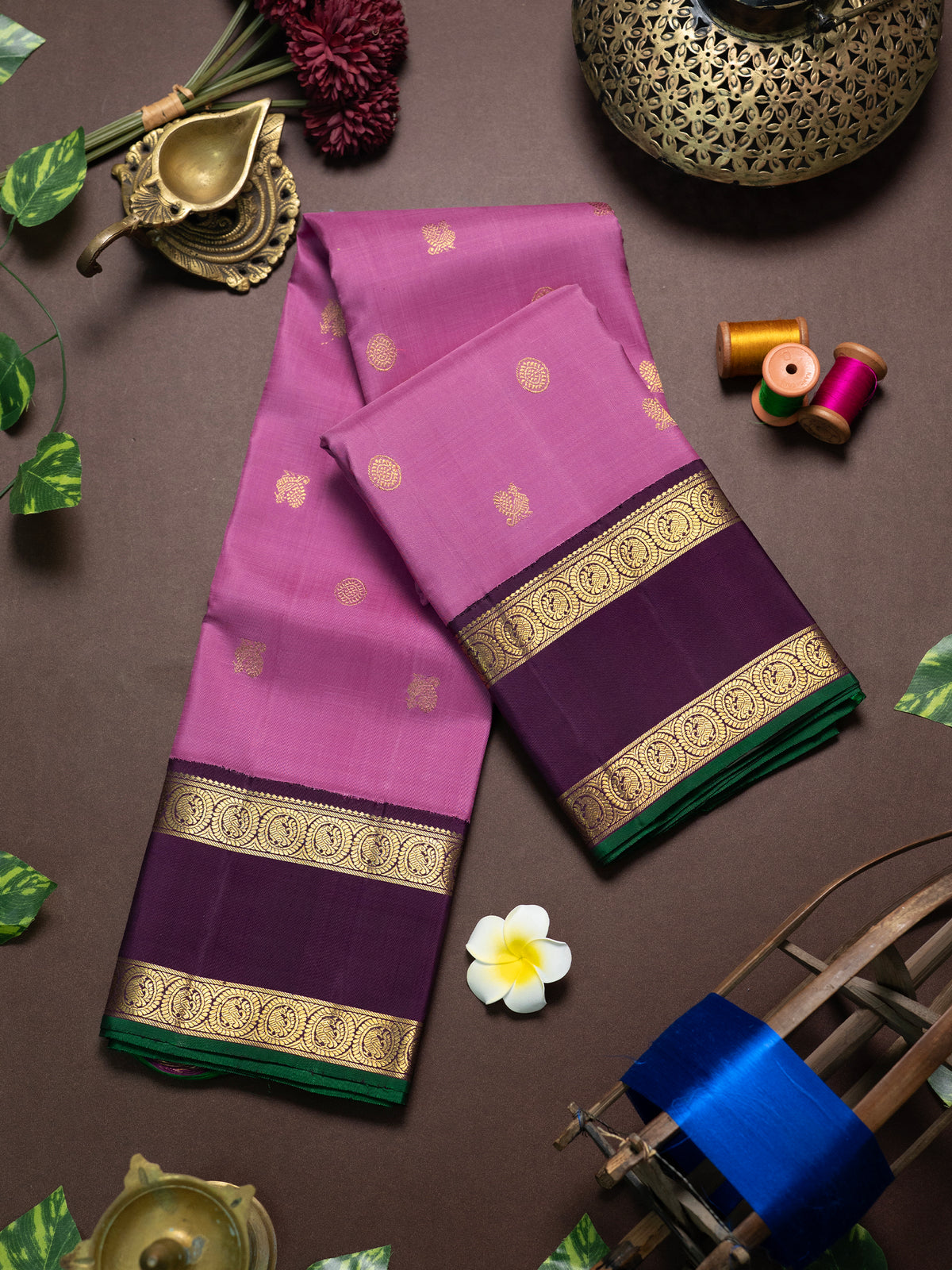 Vintage retta pet geva pink Pure Kanjipuram Silk Saree CLSA9897