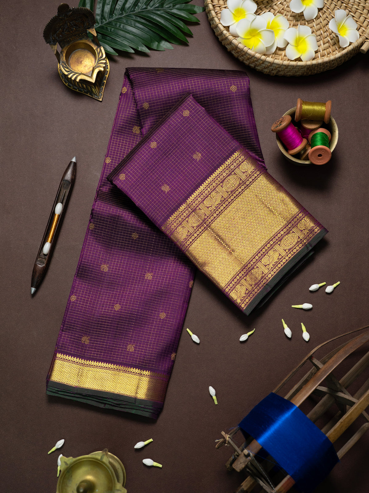 Magenta Zari checks and butta/ Kanjipuram Silk Saree CLSA11614