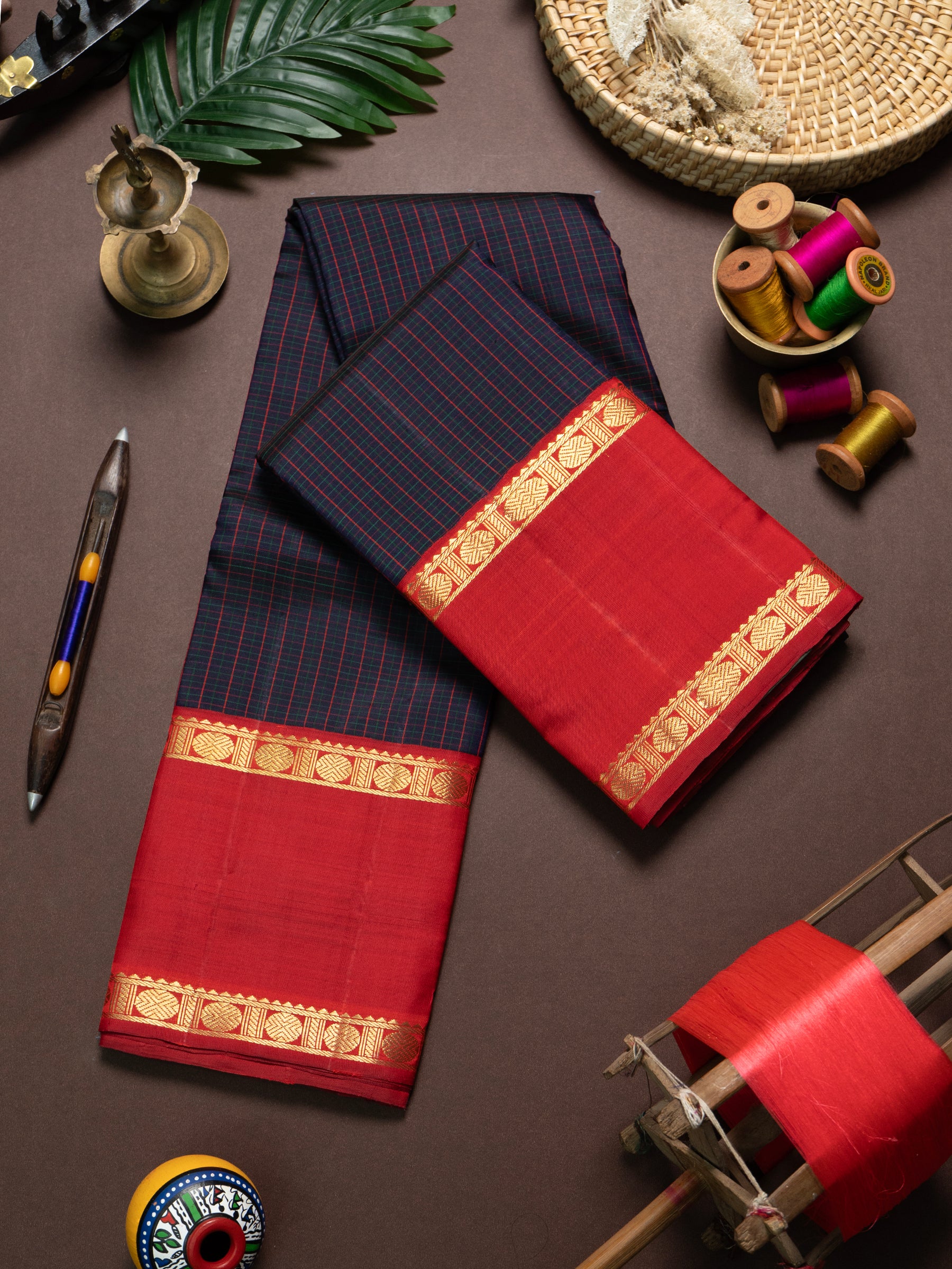 Black thread kattam rettapet border kai korvai/ Kanjipuram Saree CLSA9750