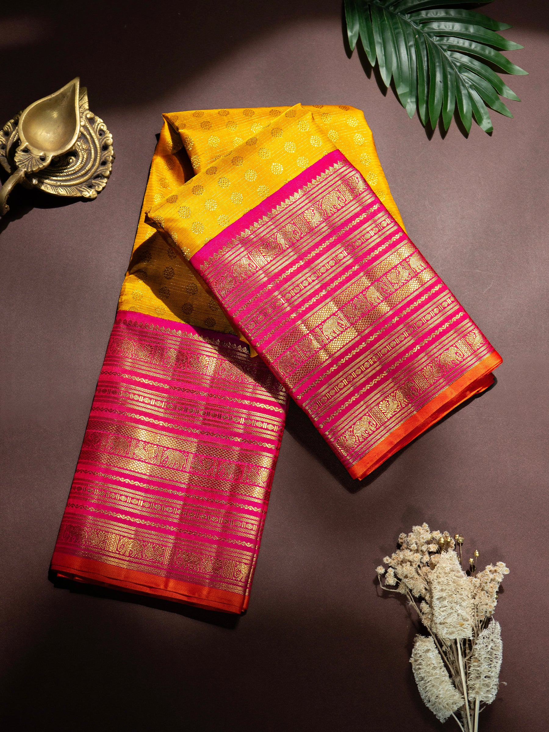 Yellow Vairaoosi varisapet Butta /Kanjipuram Silk Saree CLSA8246