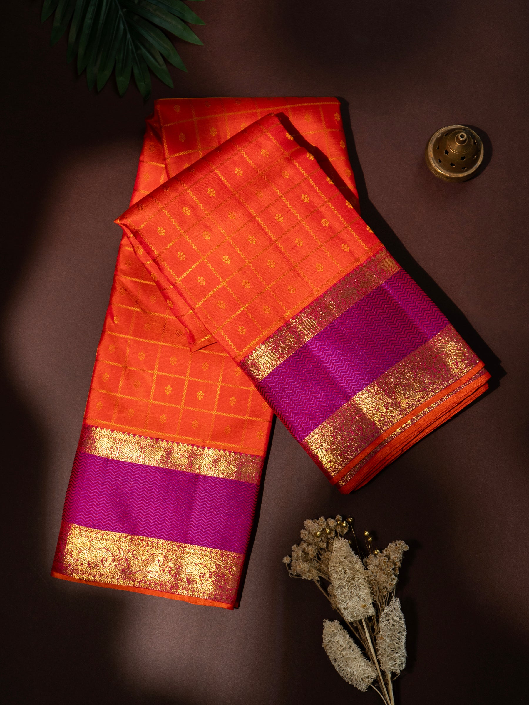 Orange 1000 Butta Kanjipuram silk Saree CLSA7681