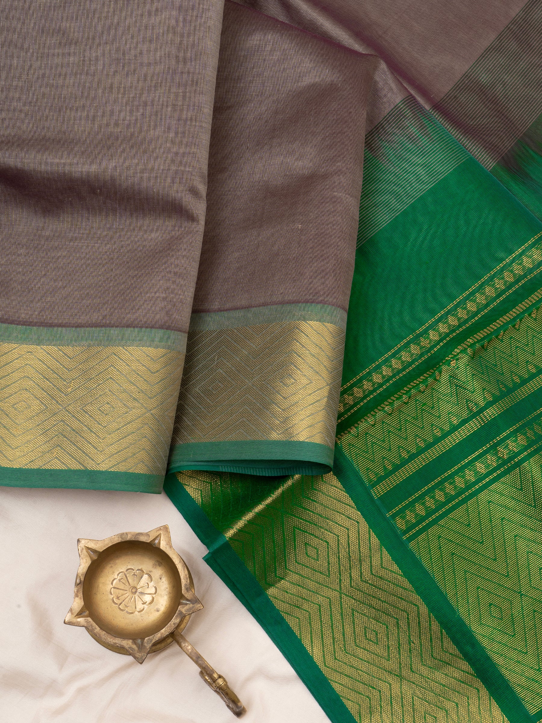 Grey and green / Silk Cotton Saree CLSA6063