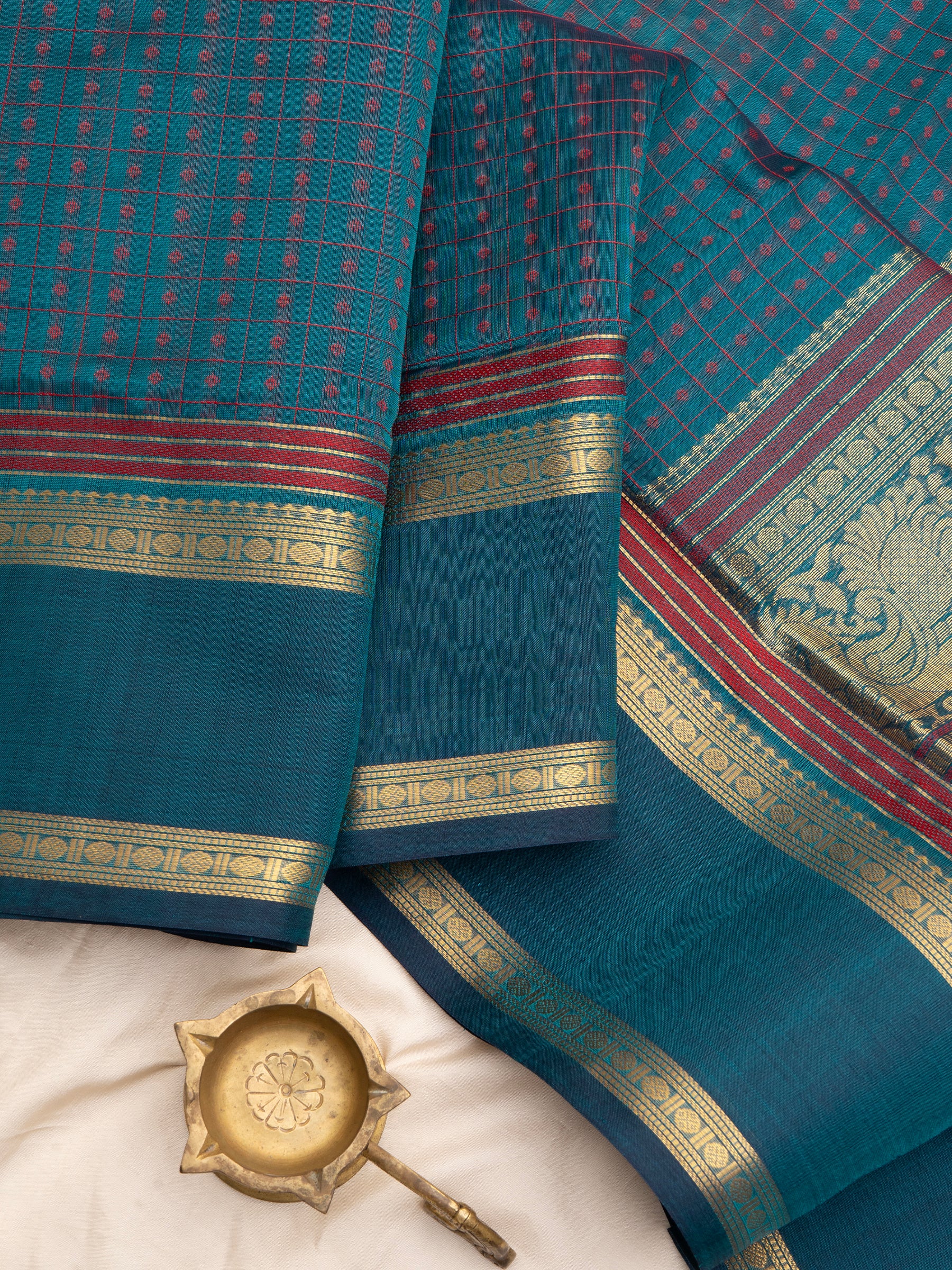 Teal blue lakshambutta/ Silk Cotton Saree CLSA7320