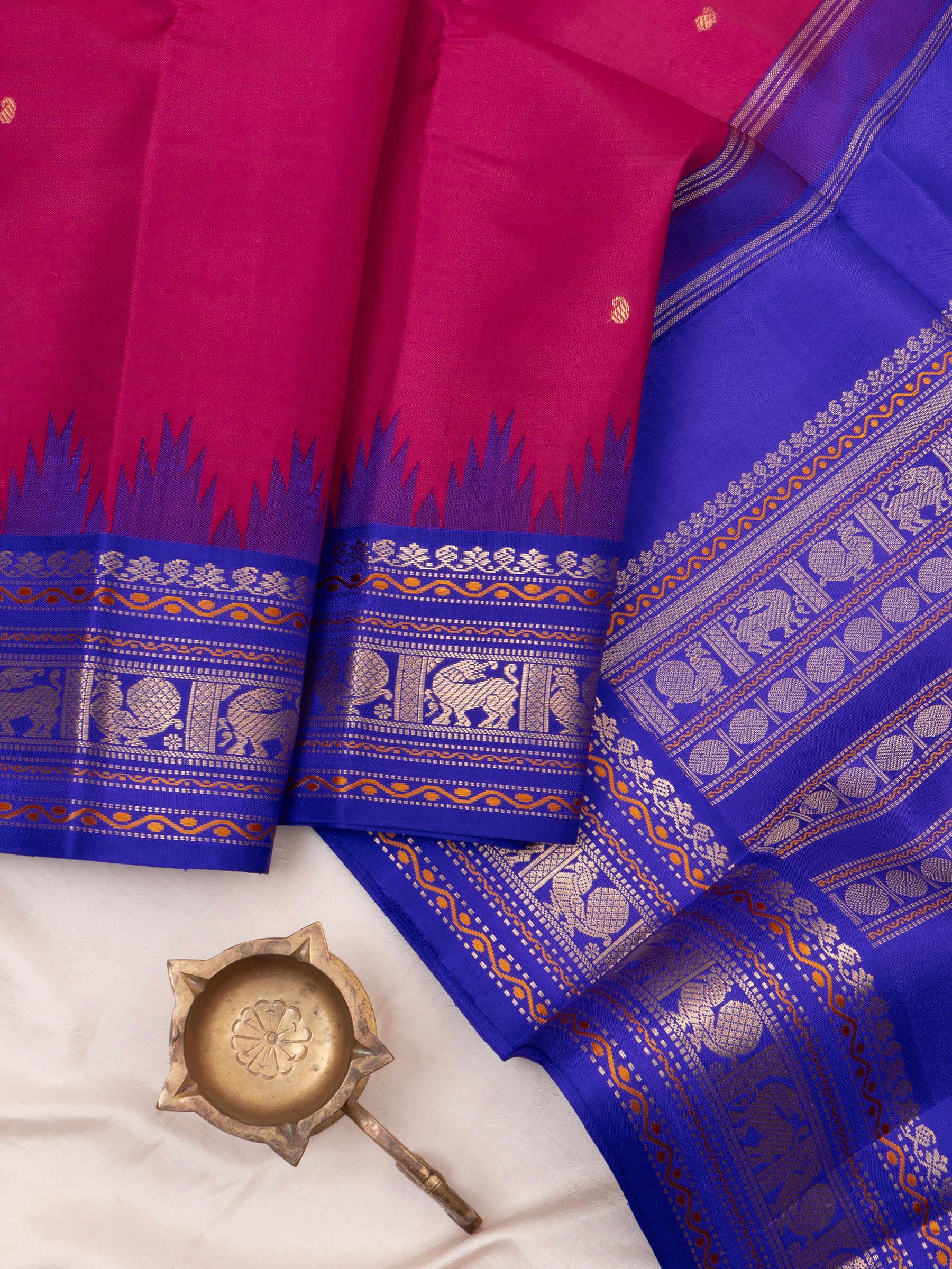 Deep pink and ink blue korvai / special edition kanjipuram silk CLSA6952