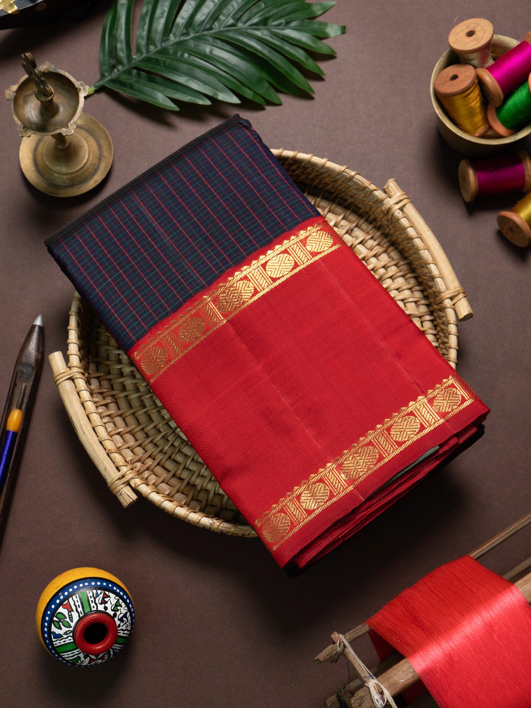 Black thread kattam rettapet border kai korvai/ Kanjipuram Saree CLSA9750