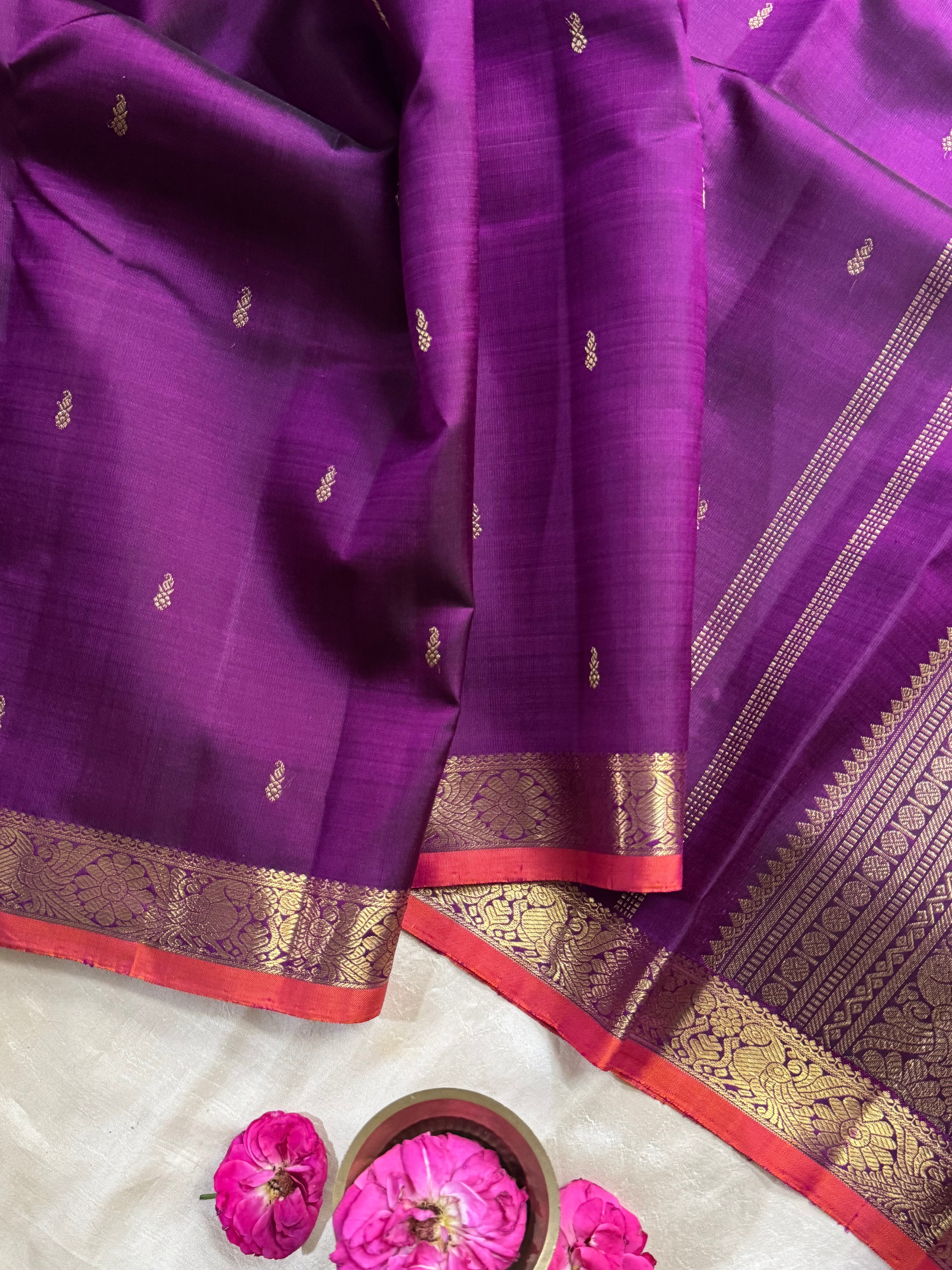 Aubergine small border kanjipuram silk