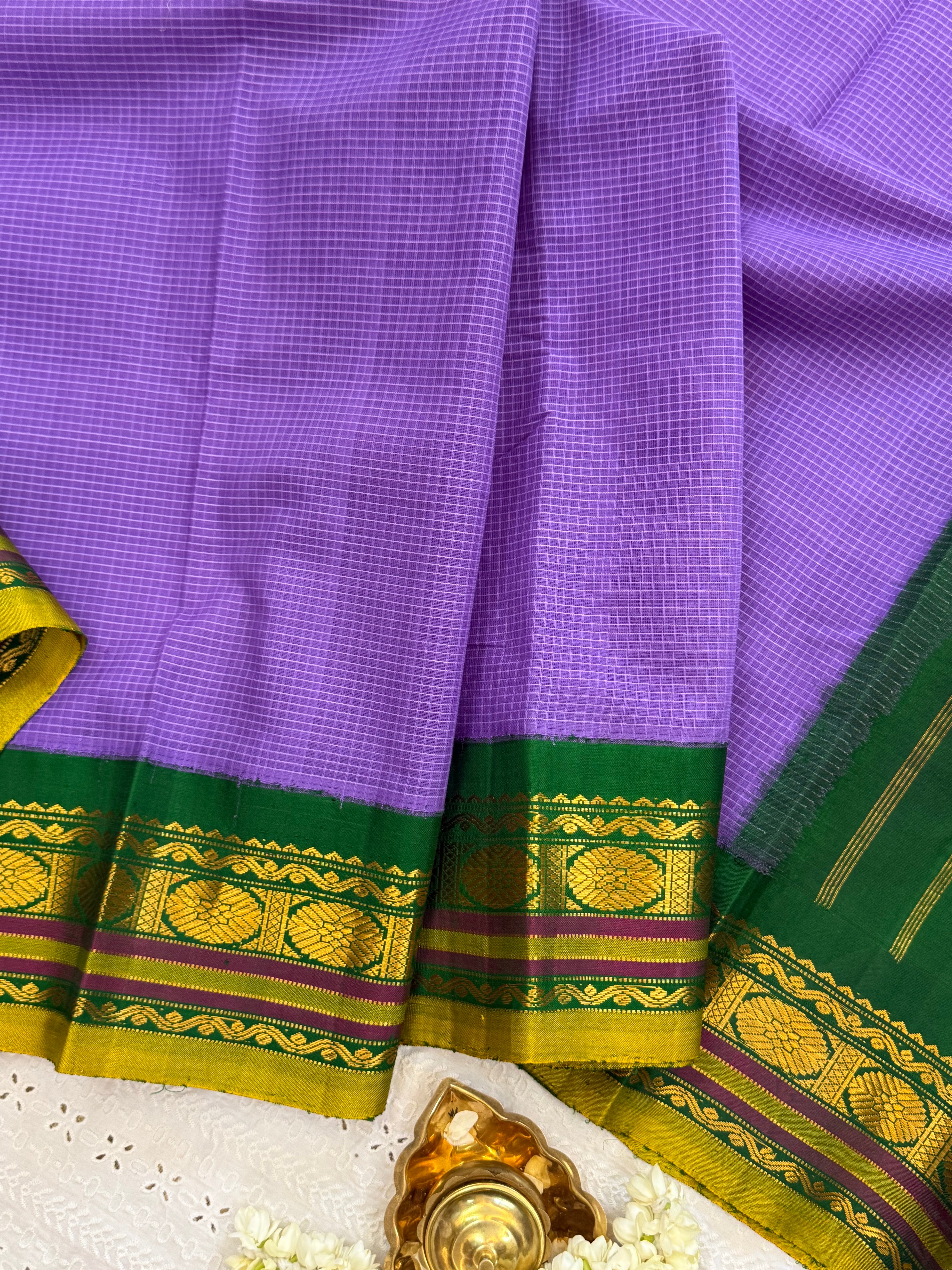 Lavender and green / Gadwal cotton - No Blouse CLSA9303