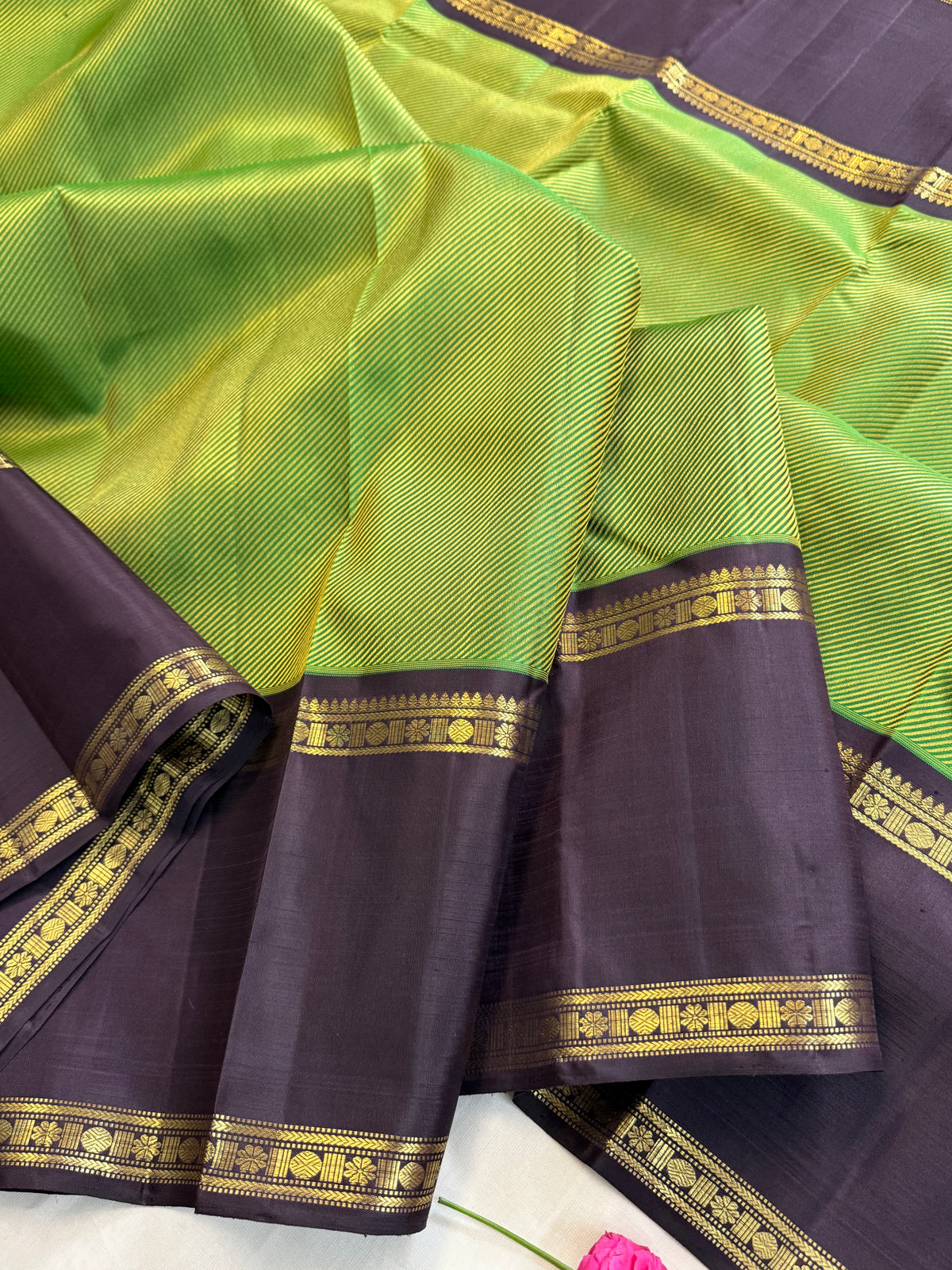 Green with black korvai Thread work kanjipuram silkCLSA11105