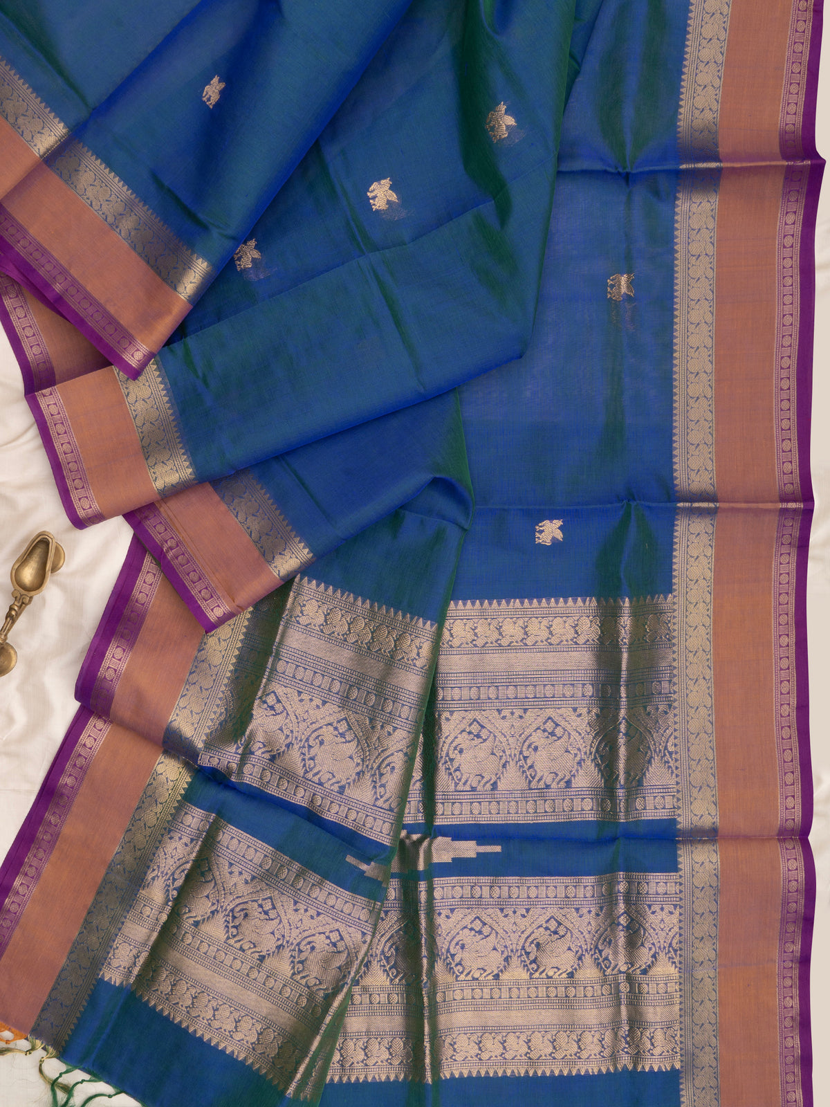 Rama blue rettapet border/ Silk Cotton Saree CLSA10207