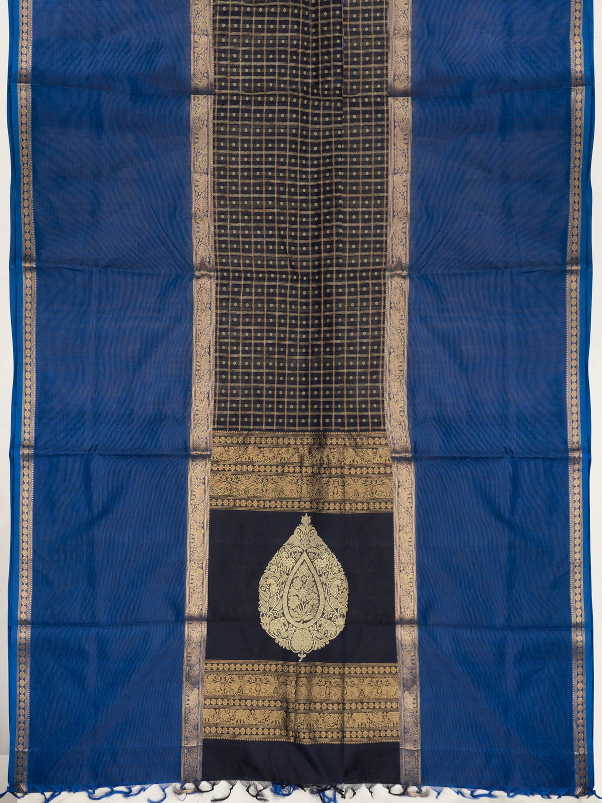 Deep blue long border /Silk Cotton Saree CLSA10271
