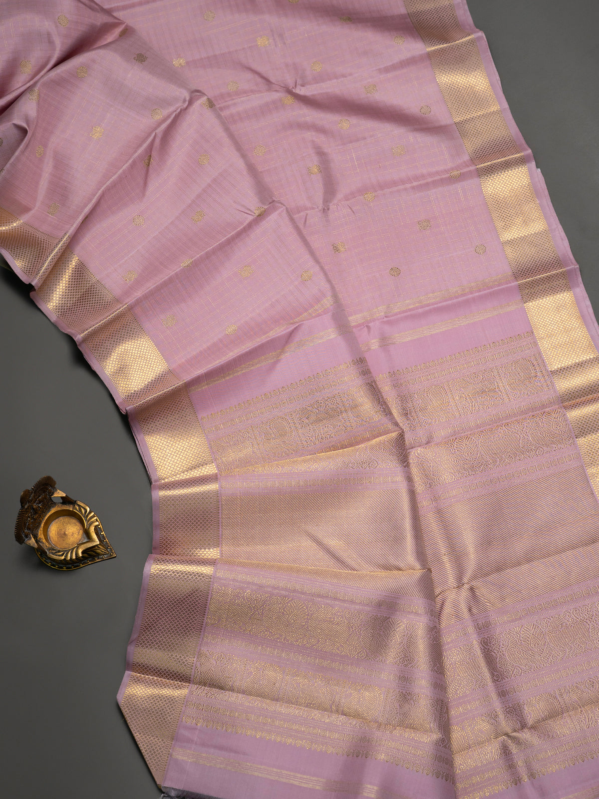 Light pink Zari checks and butta/Kanjipuram Silk Saree CLSA10364