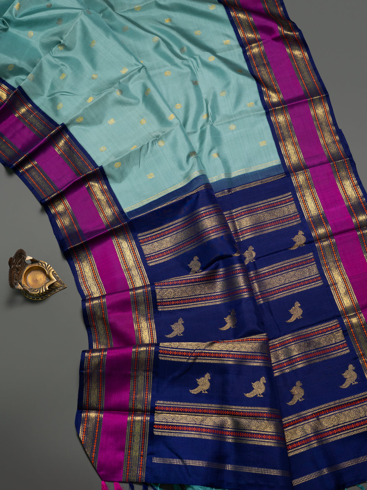 Powder blue retta pet pure Kanjipuram Silk Saree CLSA10976