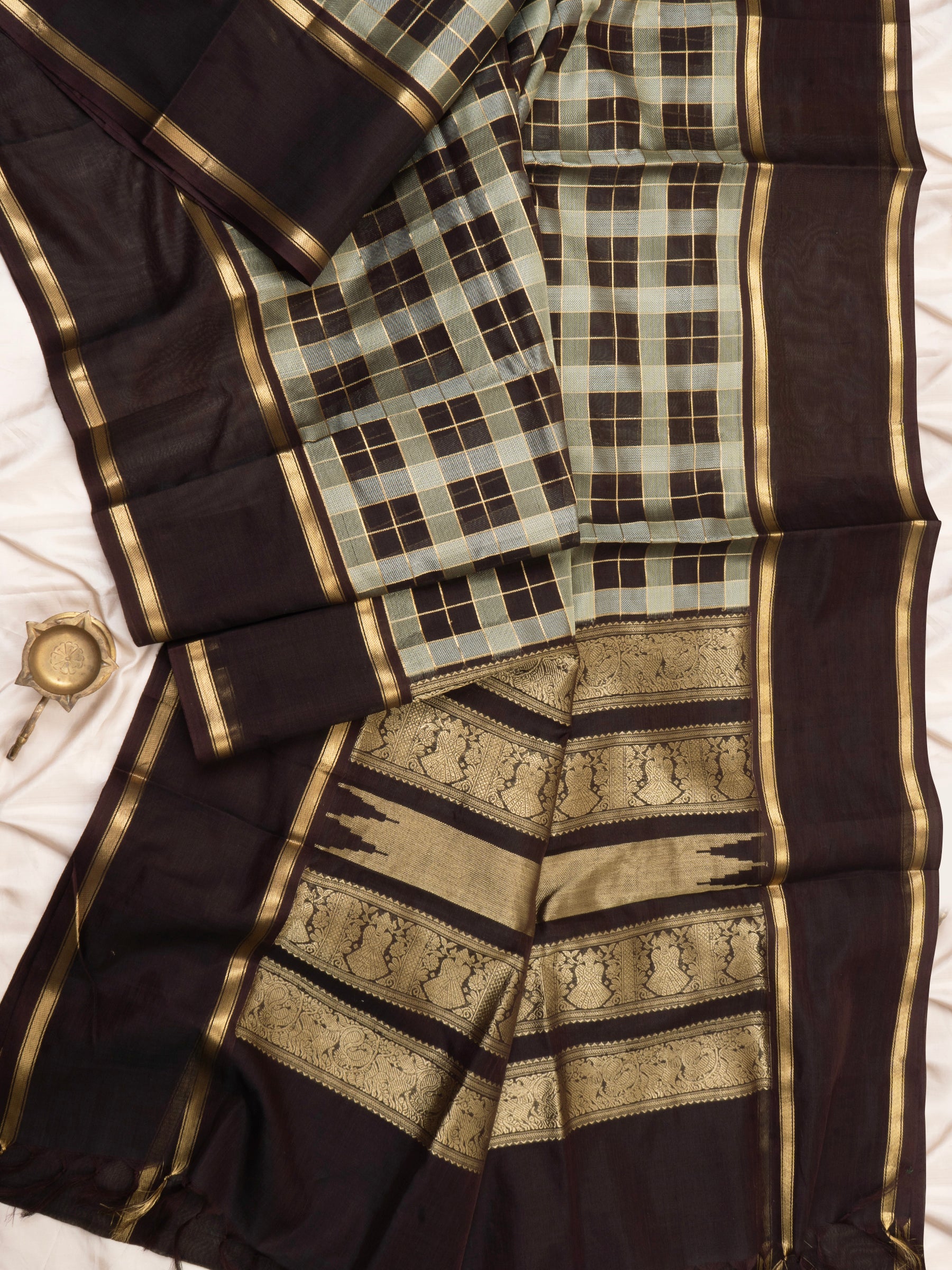 Brown Chettinad kattam/ Silk Cotton Saree CLSA5741