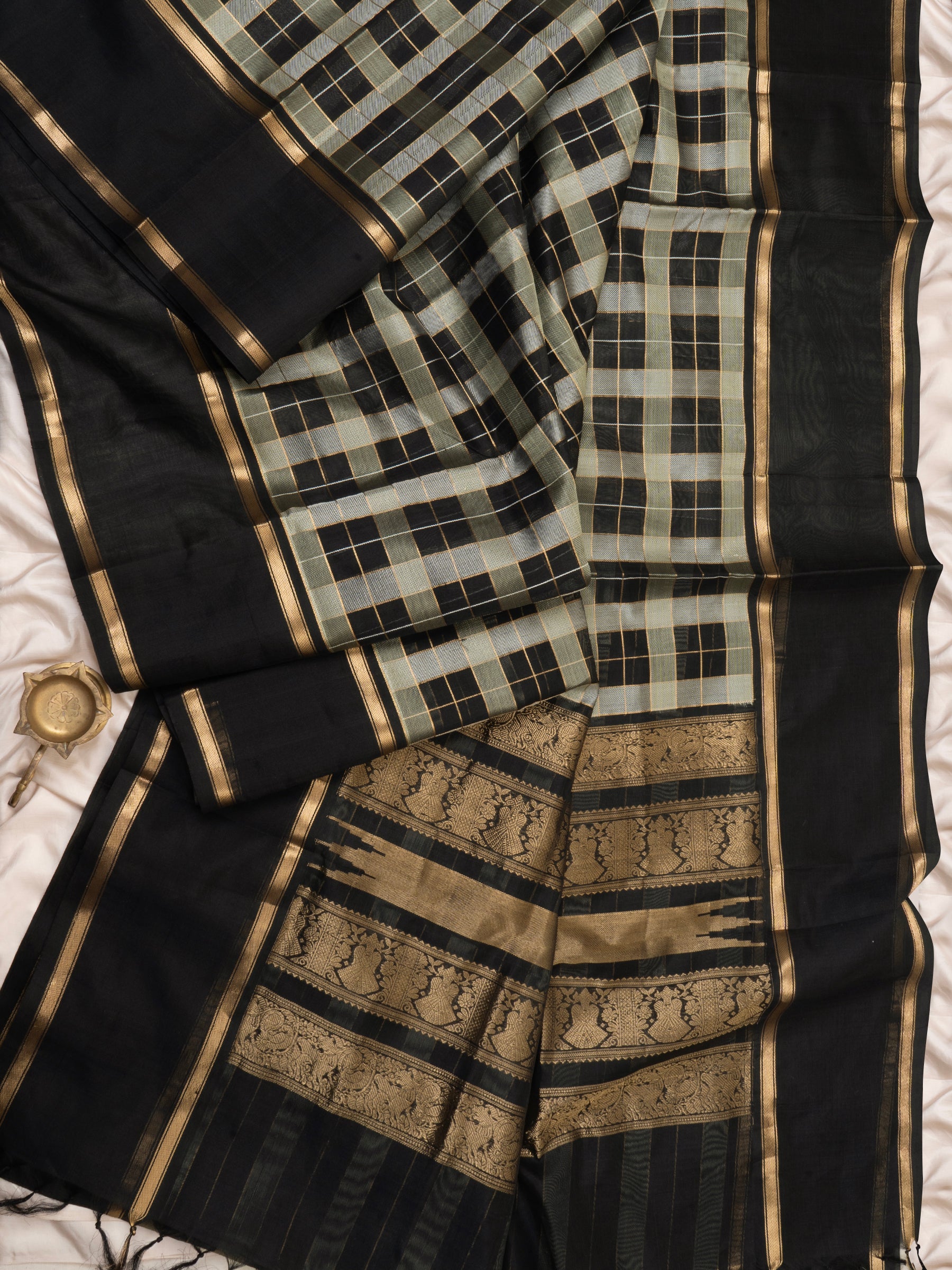 Black Chettinad kattam/ Silk Cotton Saree CLSA5742