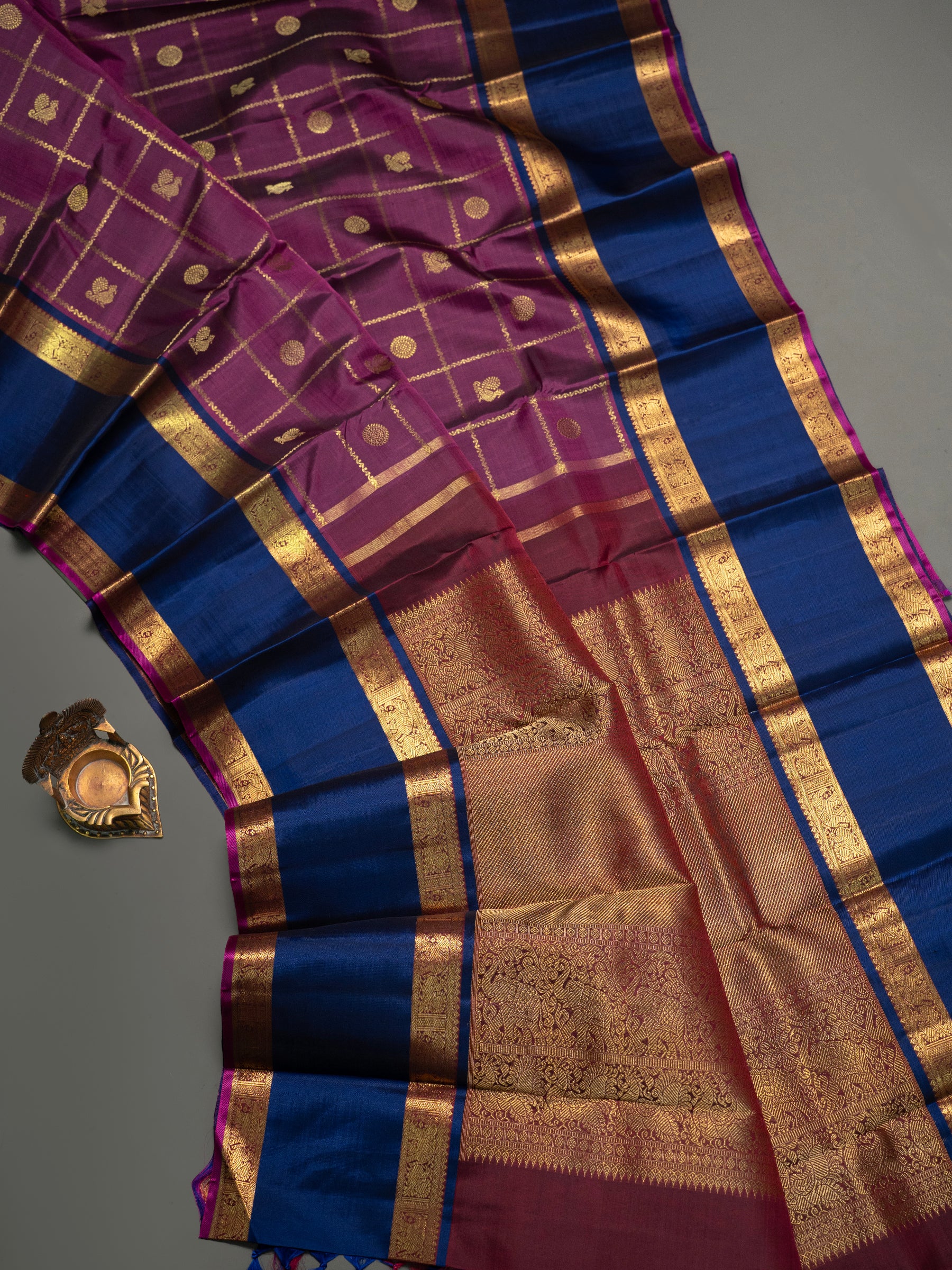 Grape purple Kattam retta pet Kanjipuram Silk Saree CLSA3169