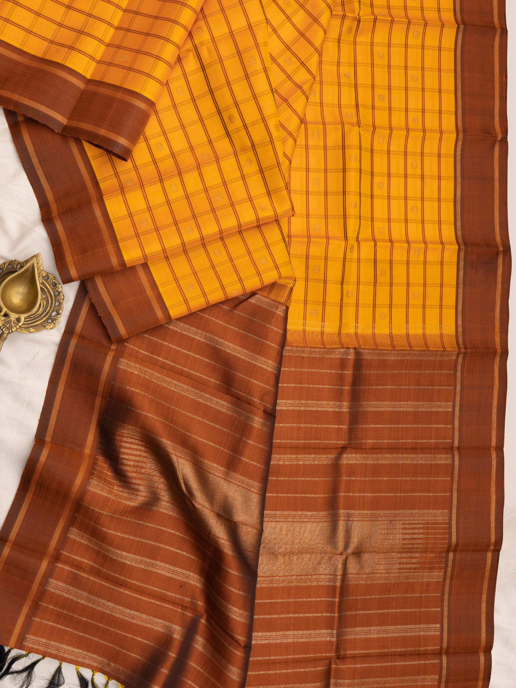 Yellow and rustic kattam /Kanjipuram Silk Saree CLSA348