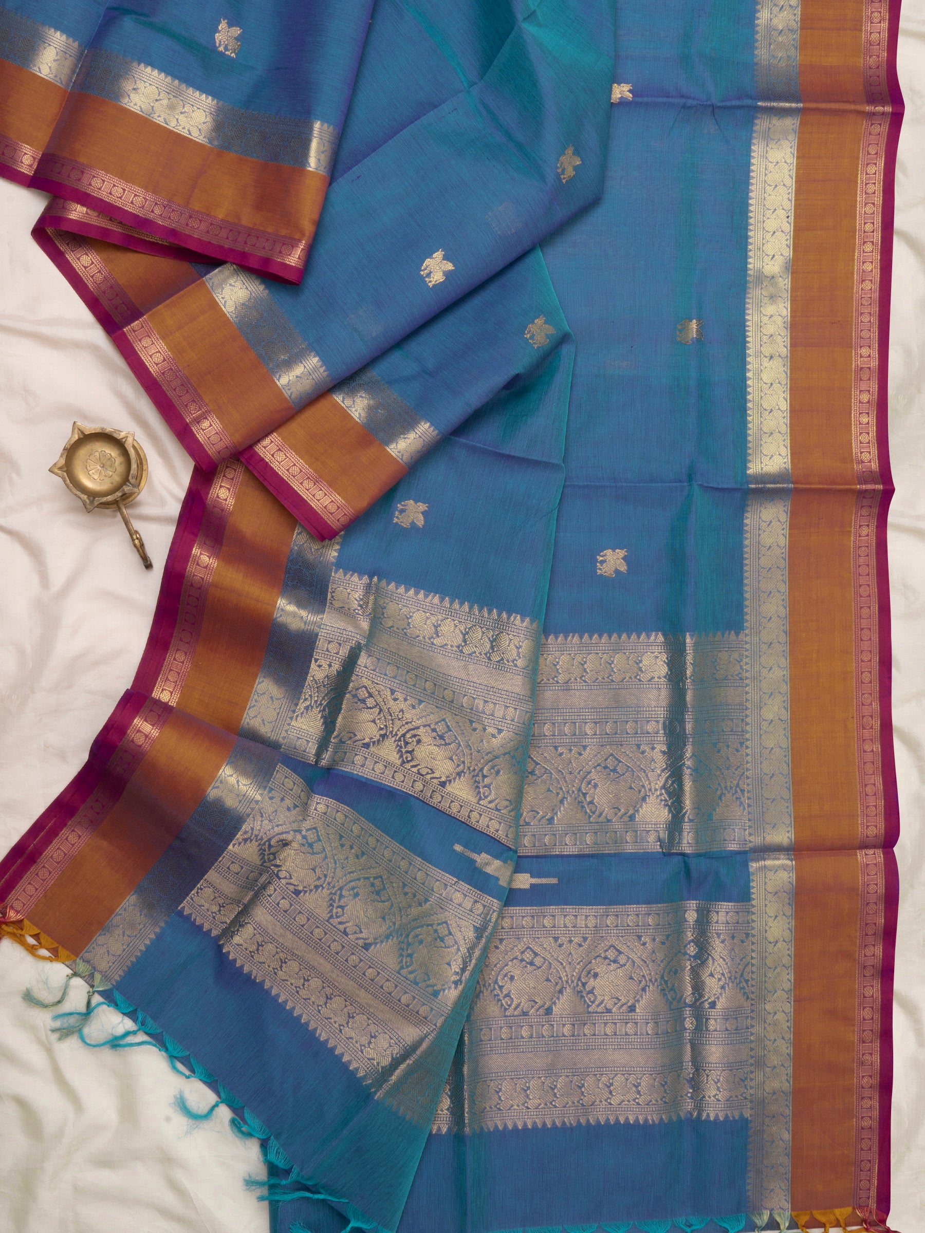 Rama blue and rust / Silk Cotton Saree CLSA3728