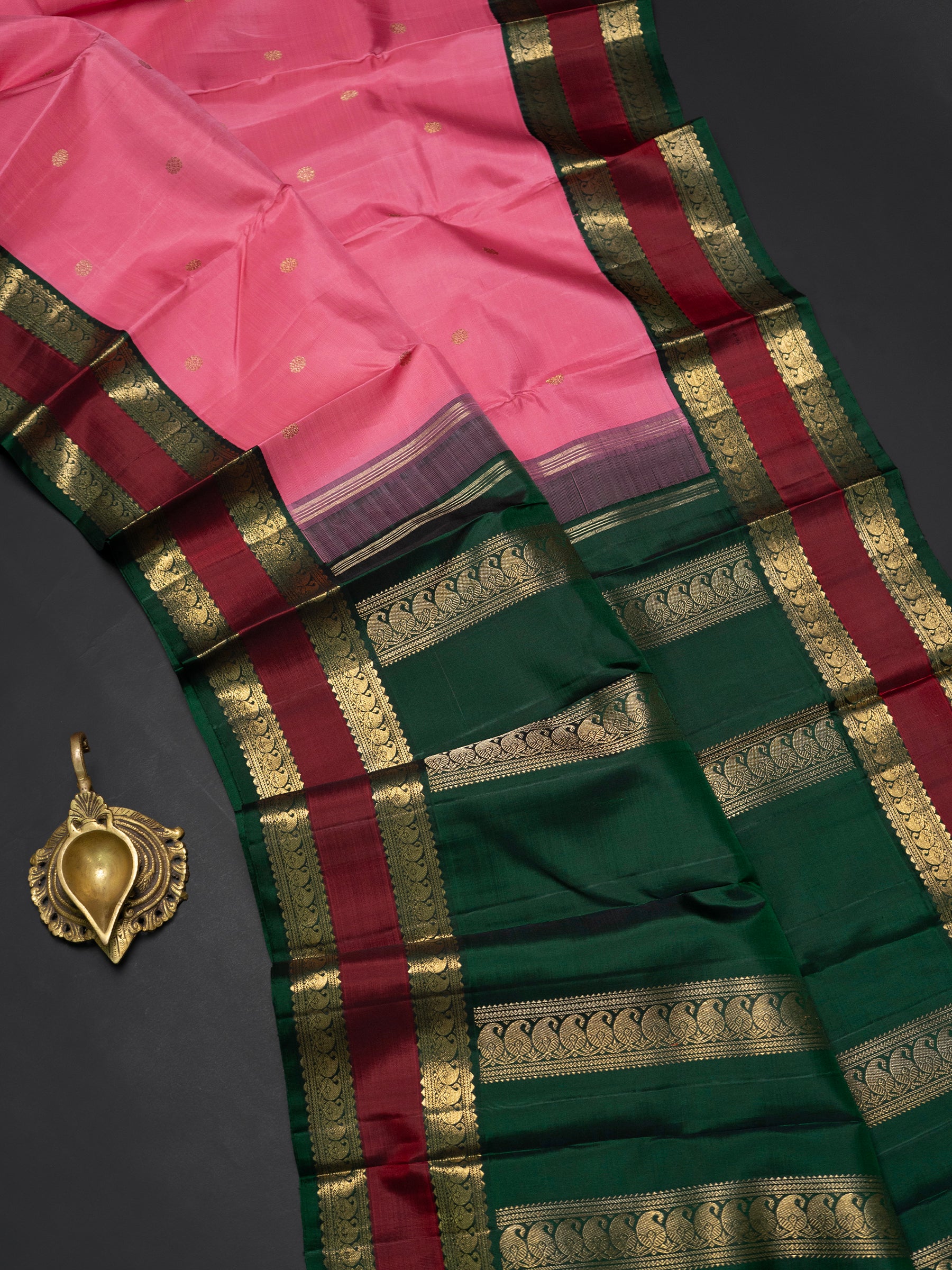 Pink and green rettapet border/ Kanjipuram Silk Saree CLSA