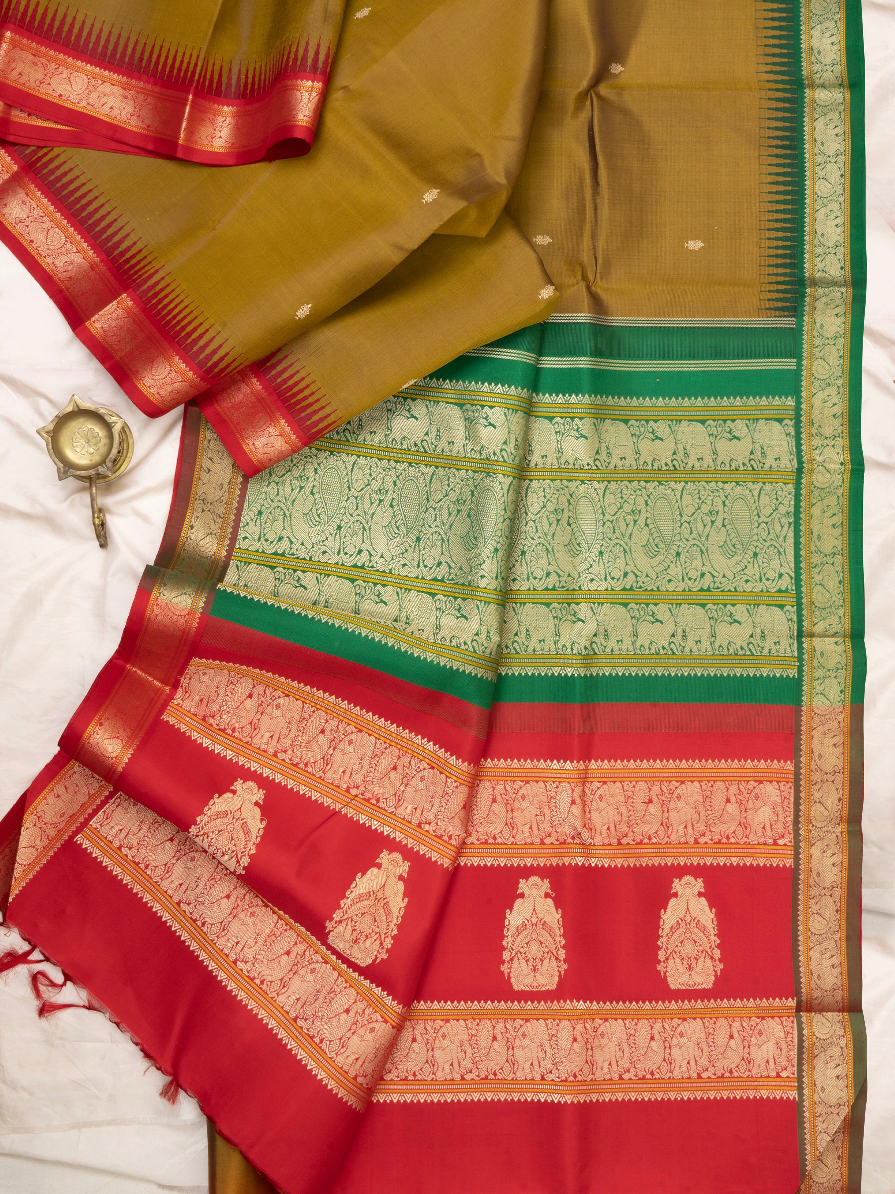 Dark mustard ganga jamuna and double pallu/ special edition kanjipuram silk CLSA4818
