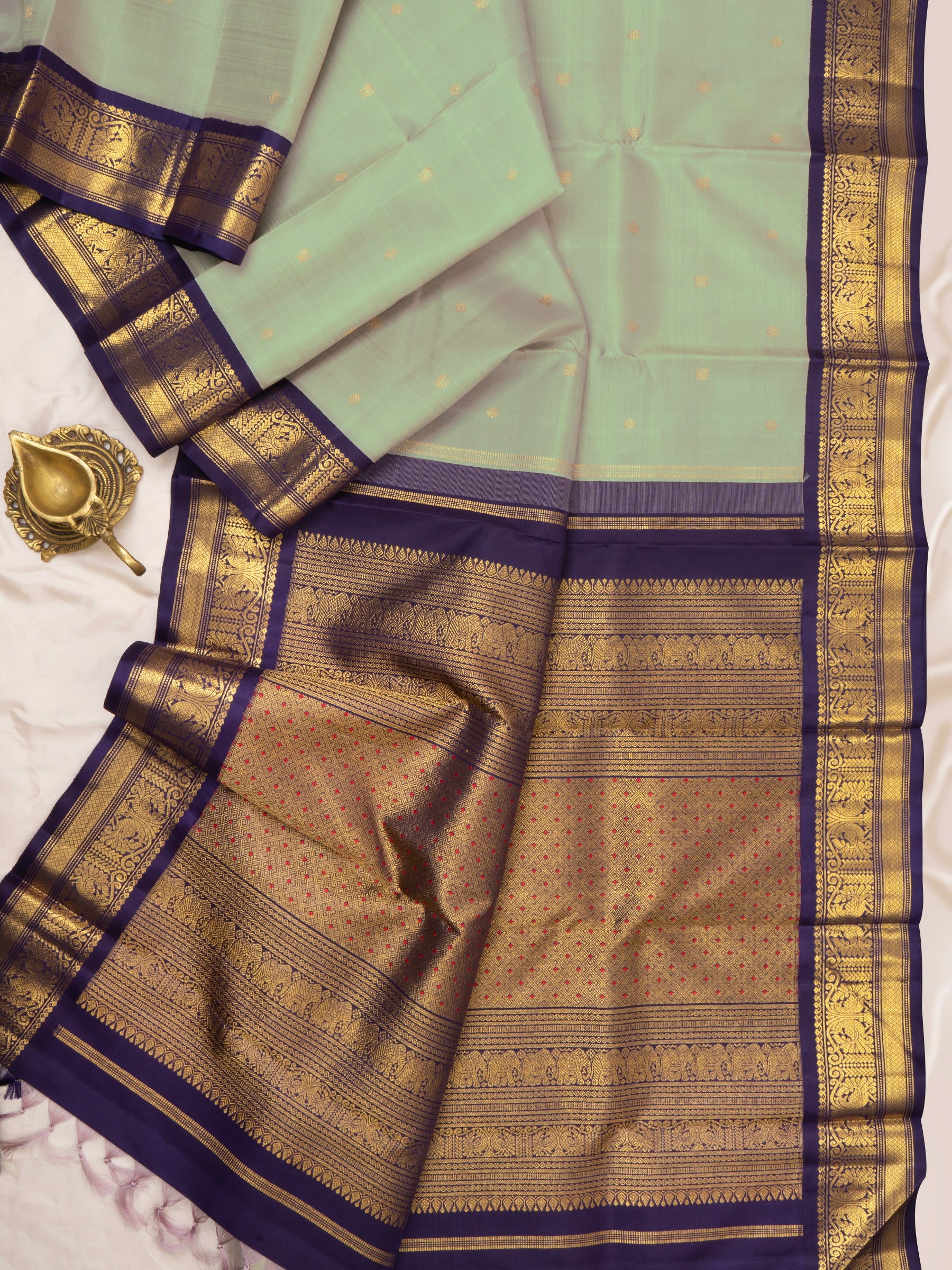 Elakai green shot purple kai korvai/ Kanjipuram Silk Saree CLSA4892