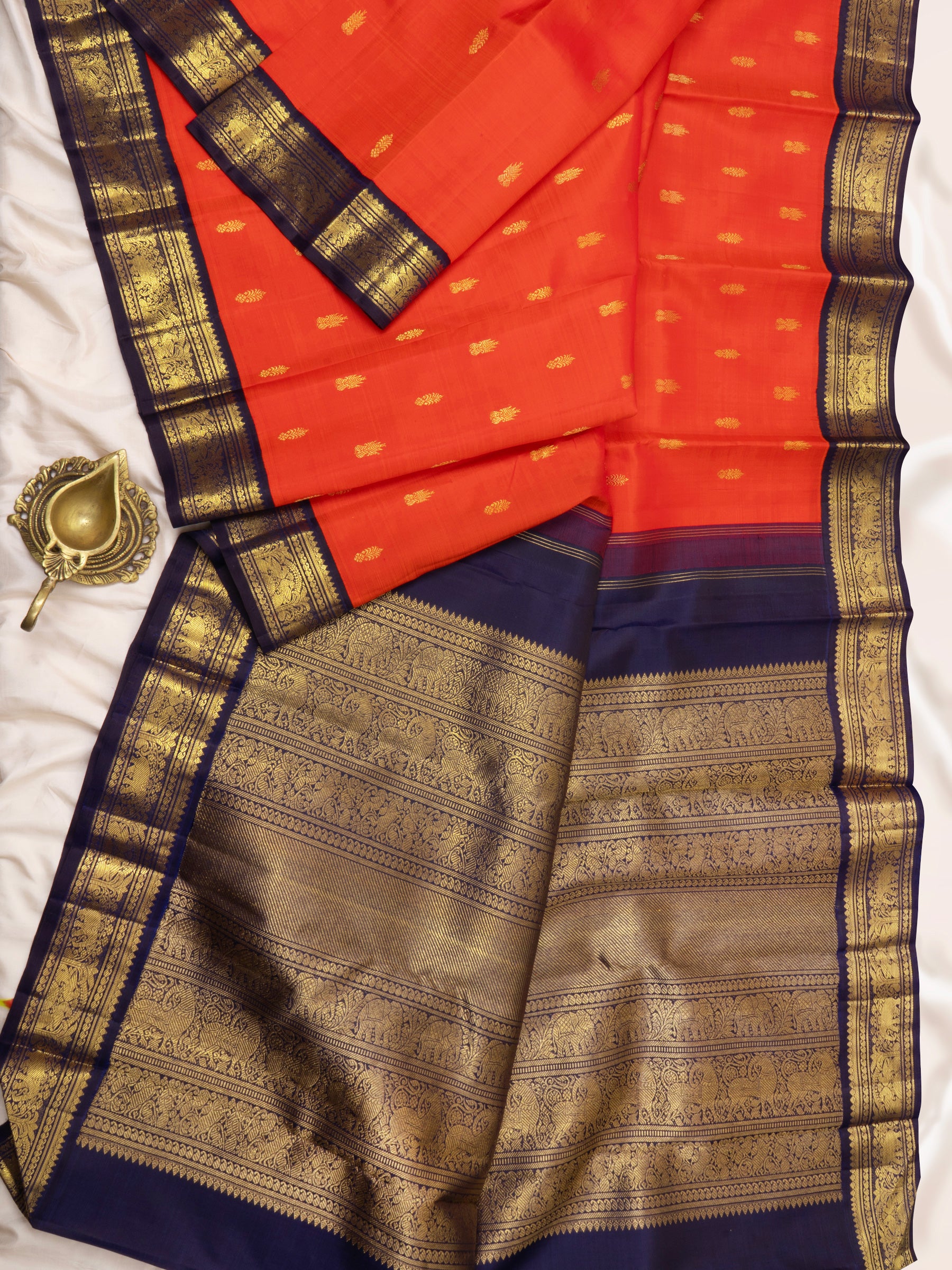 Orange and blue kai korvai/ Kanjipuram Silk Saree CLSA4985