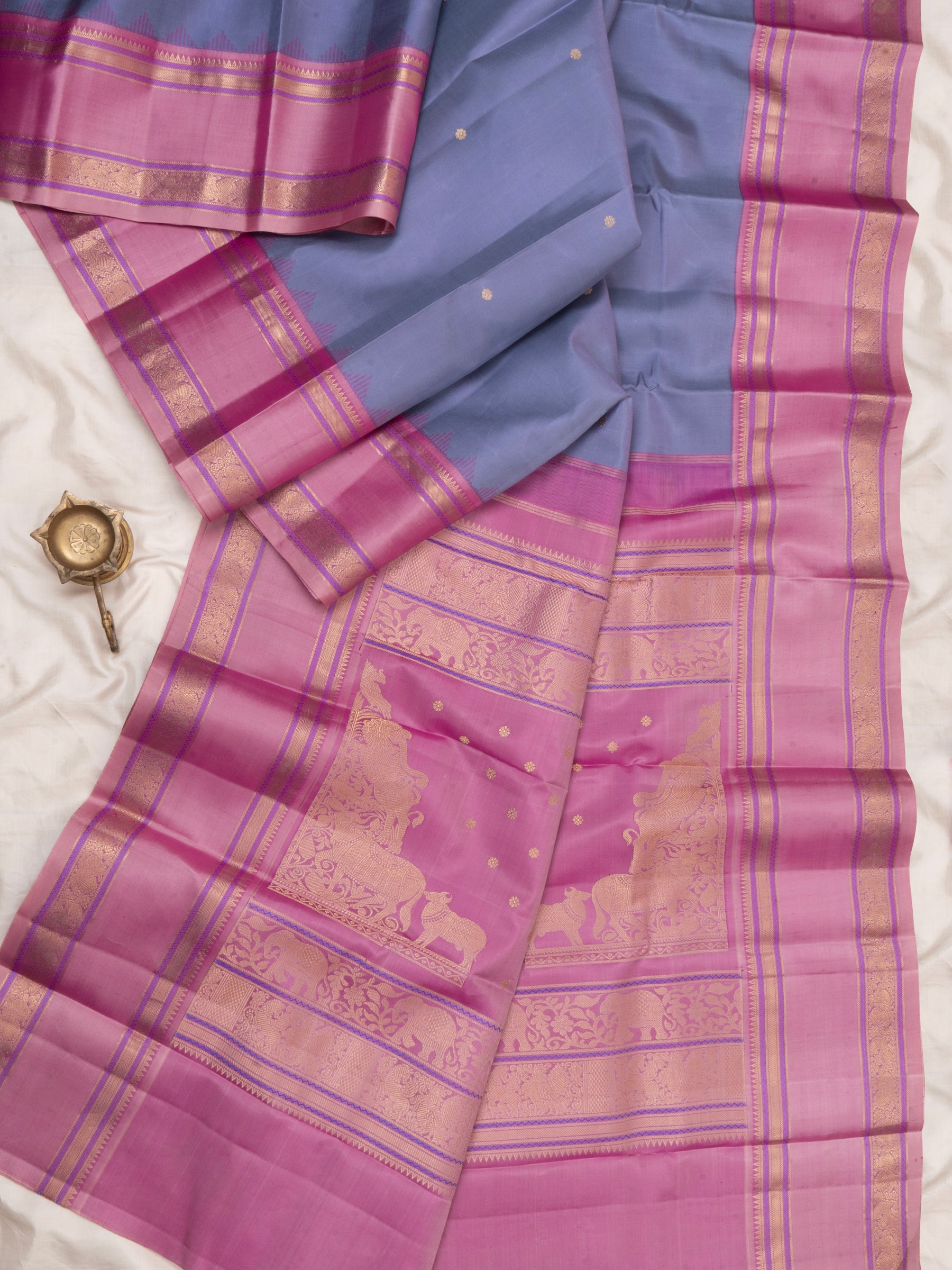 Grey and pink rettapet border/ special edition kanjipuram silk CLSA5161