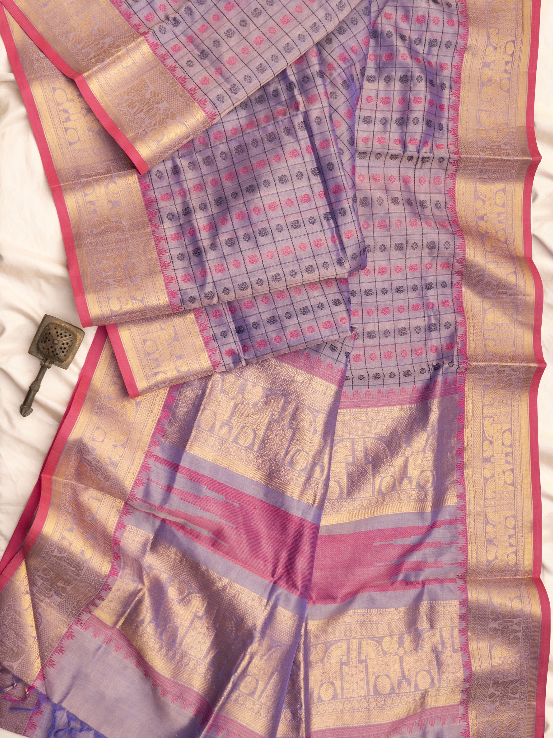 Lavender shot pink kattam butta / Silk Cotton Saree CLSA5228