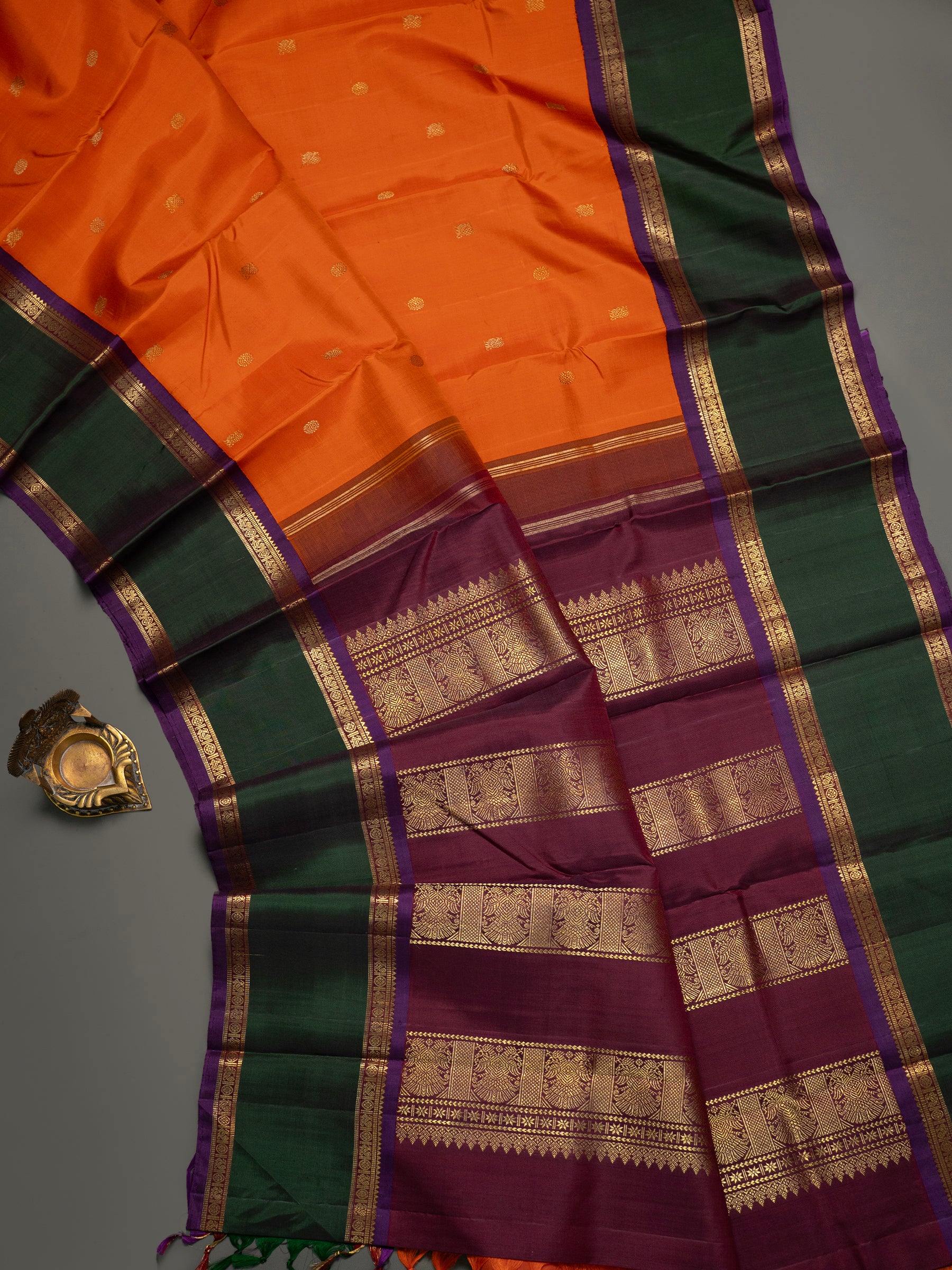 Vintage rust retta pet Kanjipuram Silk Saree CLSA6343