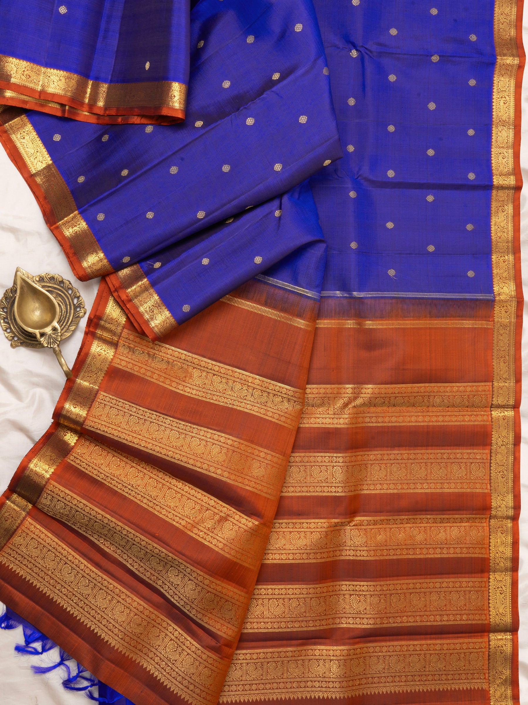 Ms blue and rust small border/Kanjivaram Silk Saree CLSA6345