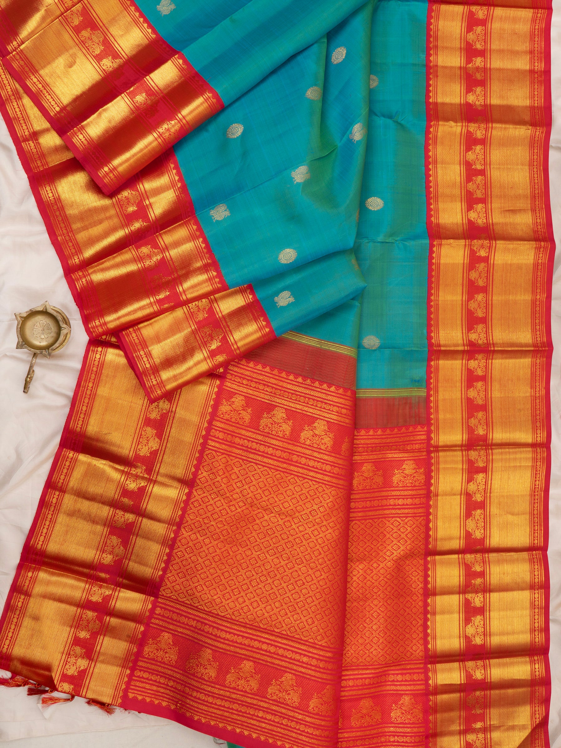 Turquoise blue Korvai / Arani Silk Saree CLSA6691