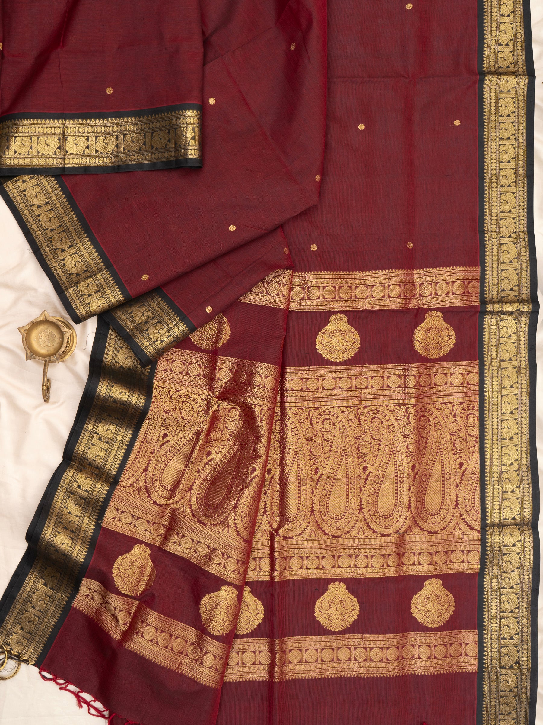 Deep Araku and black / Silk Cotton Saree CLSA7251