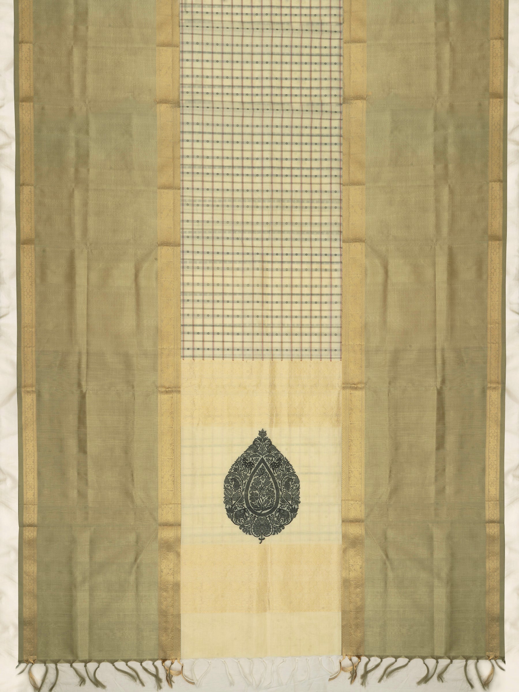 Creme lakshambutta long border/ Silk Cotton Saree CLSA7271