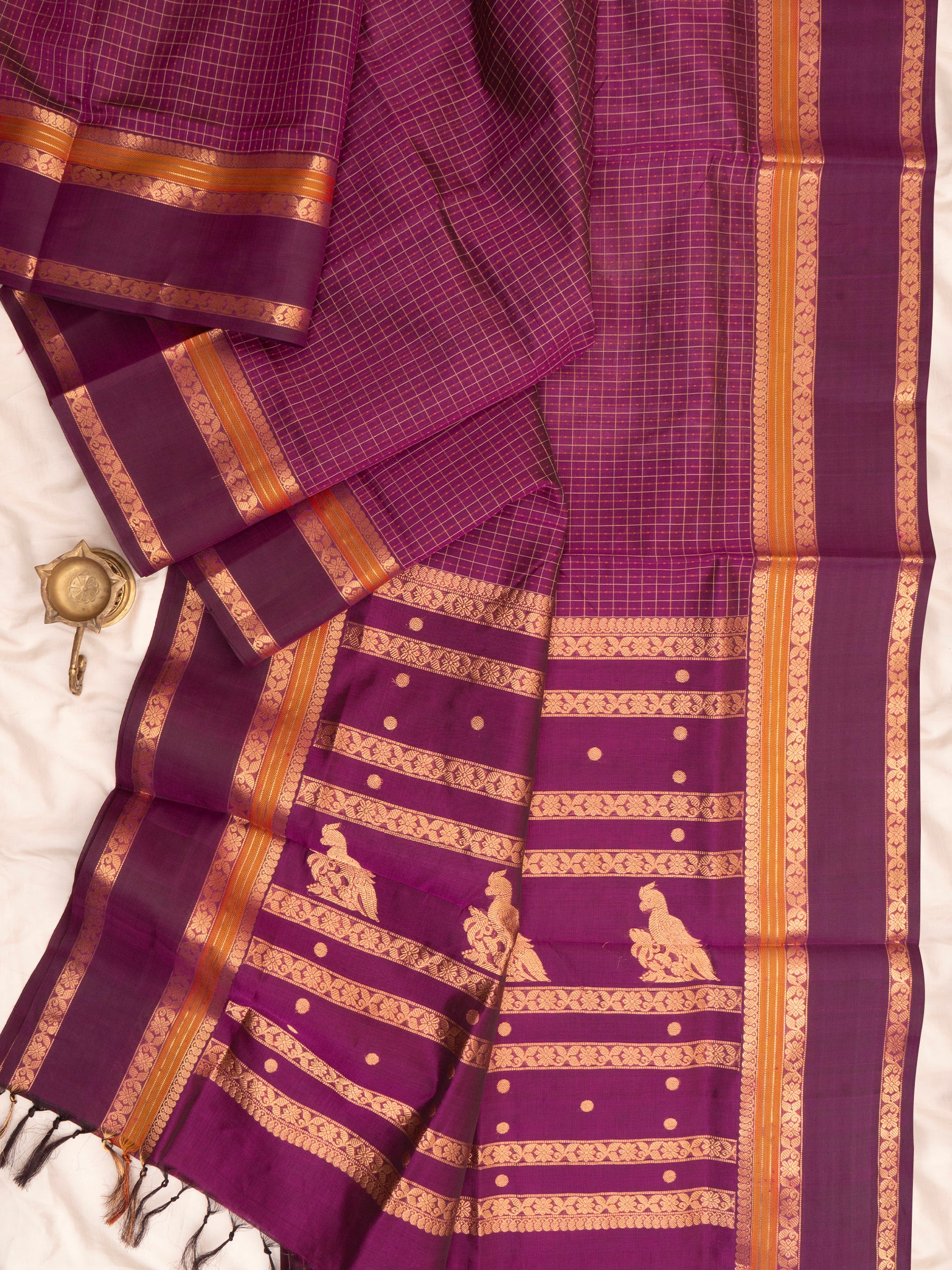 Magenta kattam kalakshetra kili pallu/ Silk Cotton Saree CLSA7279