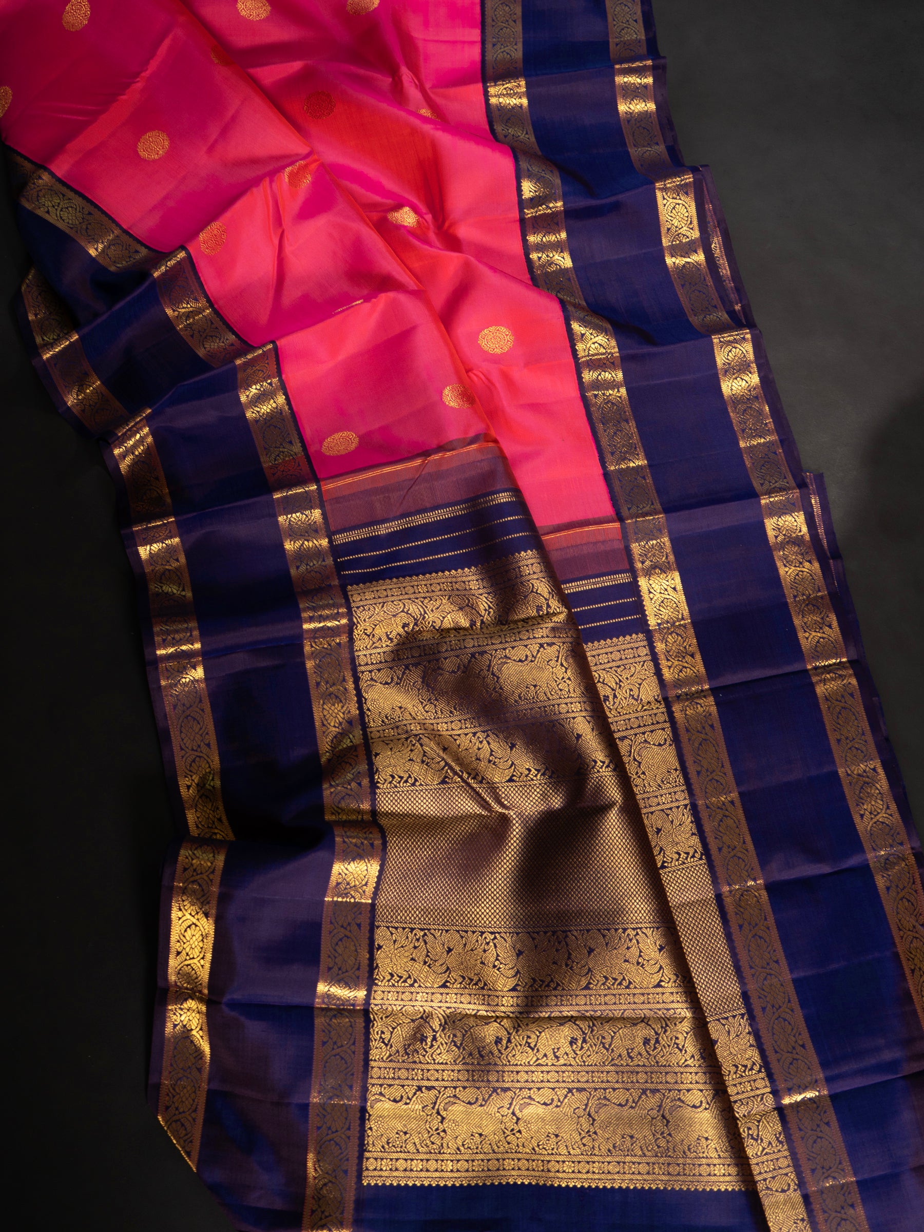 Pink shot orange and dark blue kai korvai/ Kanjipuram silk Saree CLSA7466