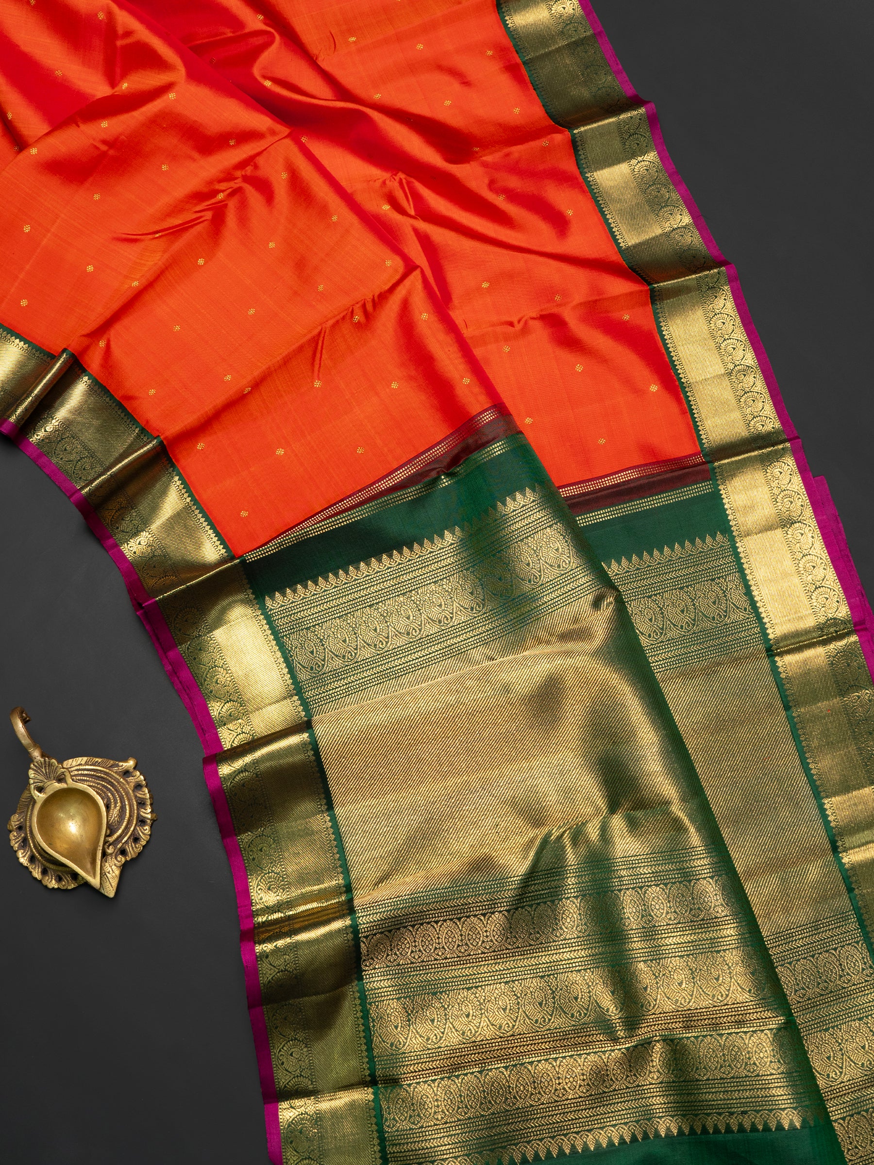 Rust with green Korvai Kanjipuram Saree CLSA7646