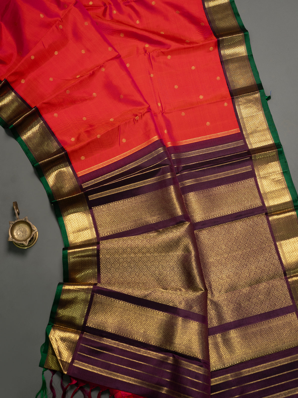Rust Kai korvai / Kanjipuram Silk Saree CLSA7742