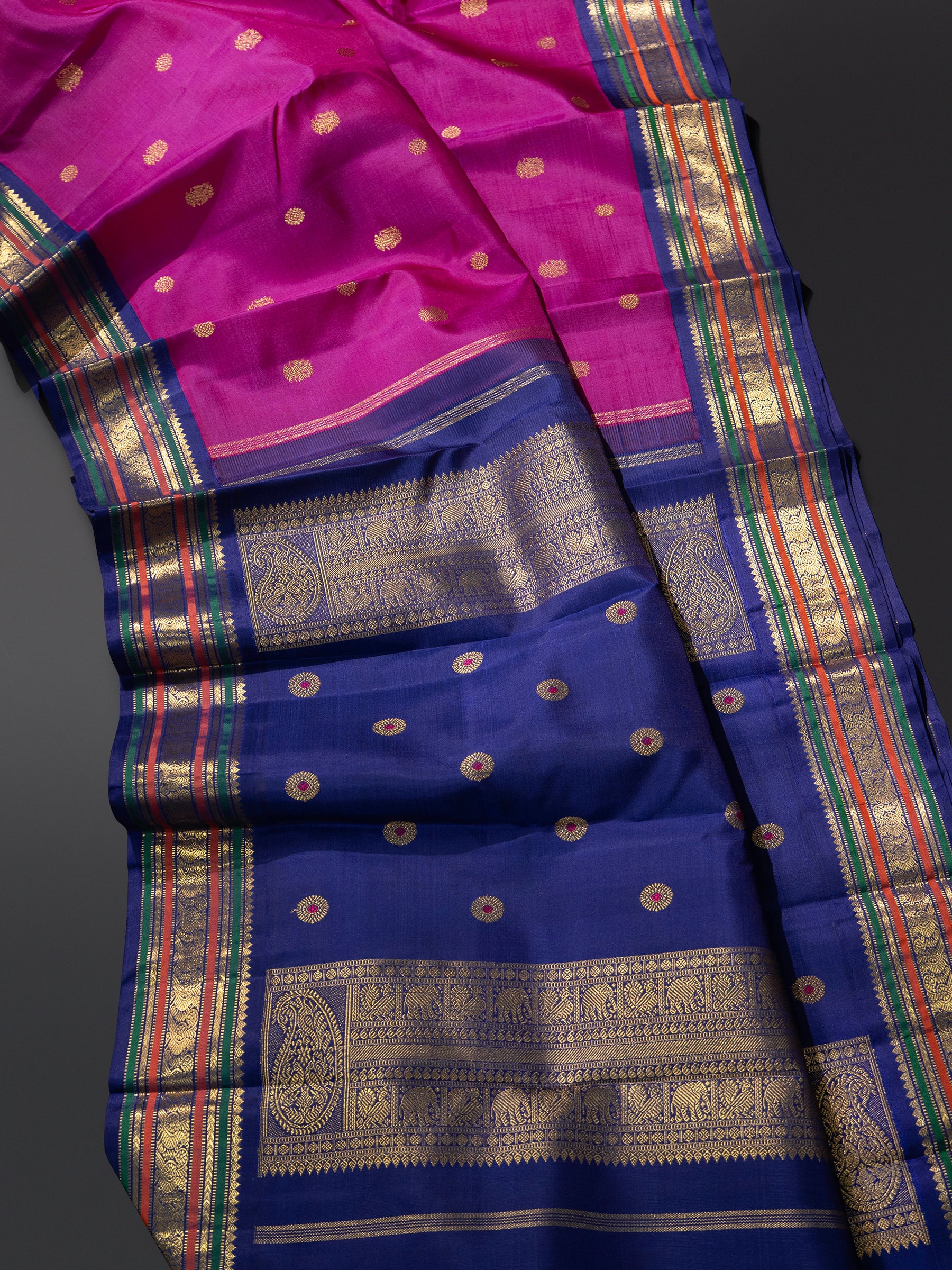 Vintage panner roja pink and mayilkazhuthu blue meenakari pallu / Kanjipuram Silk Saree CLSA8187