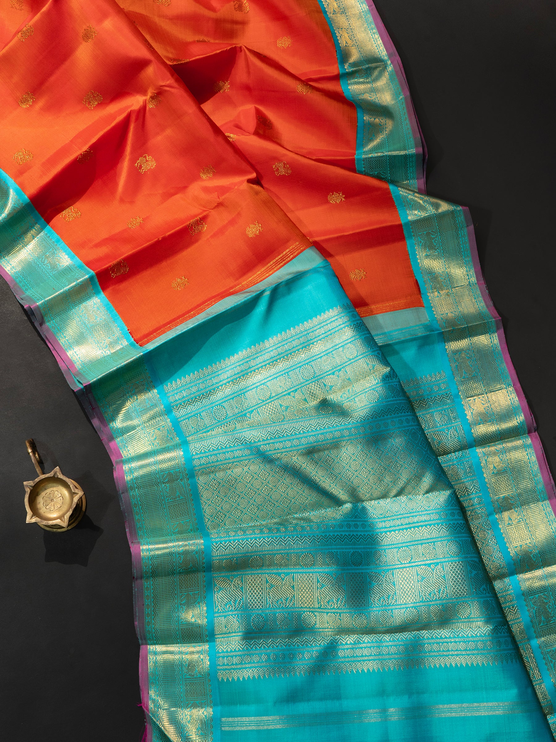 Orange with turquoise blue / Kanjivaram Saree CLSA8333