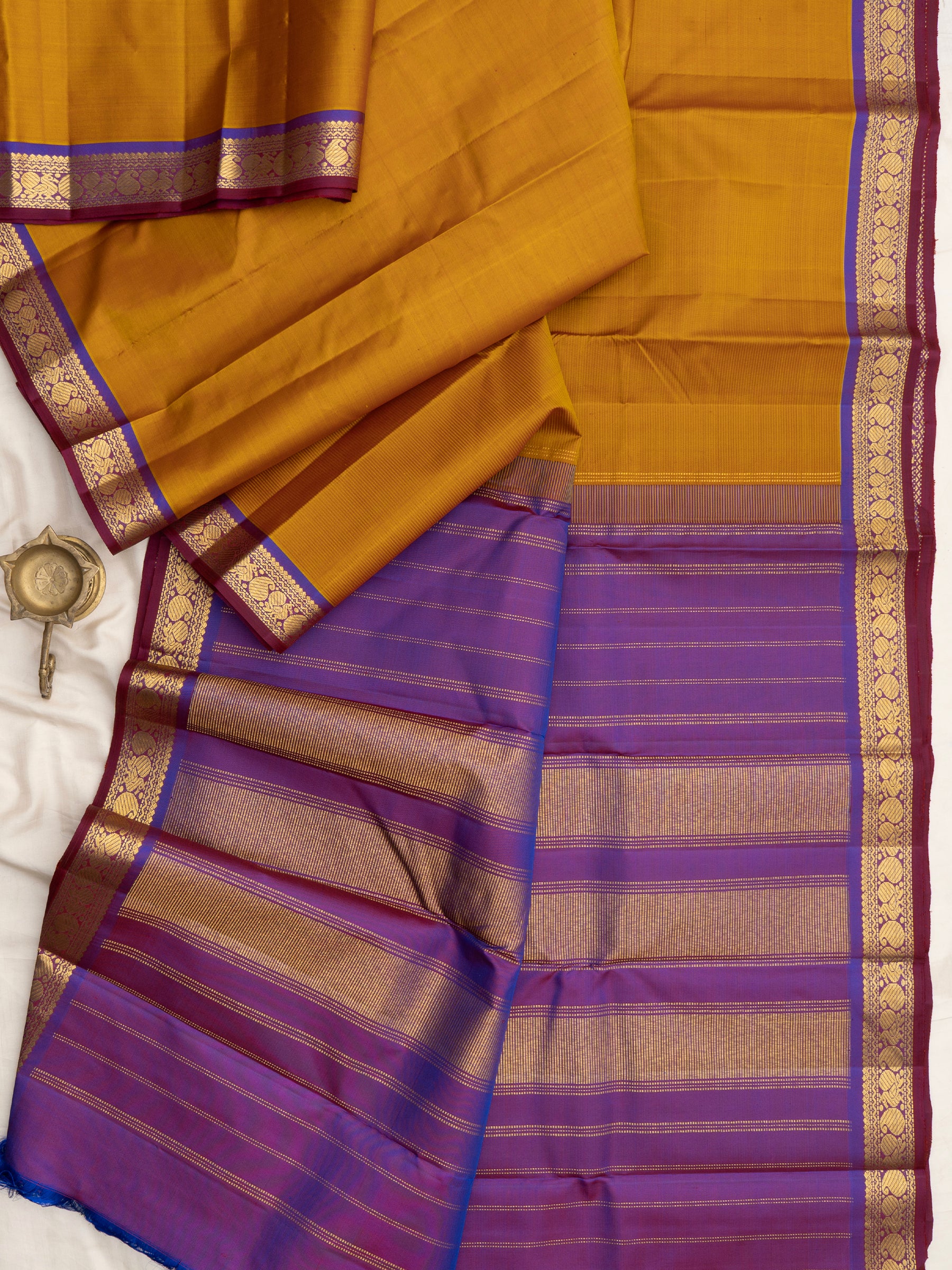 Mustard and purple small border / Arani Silk Saree CLSA9026