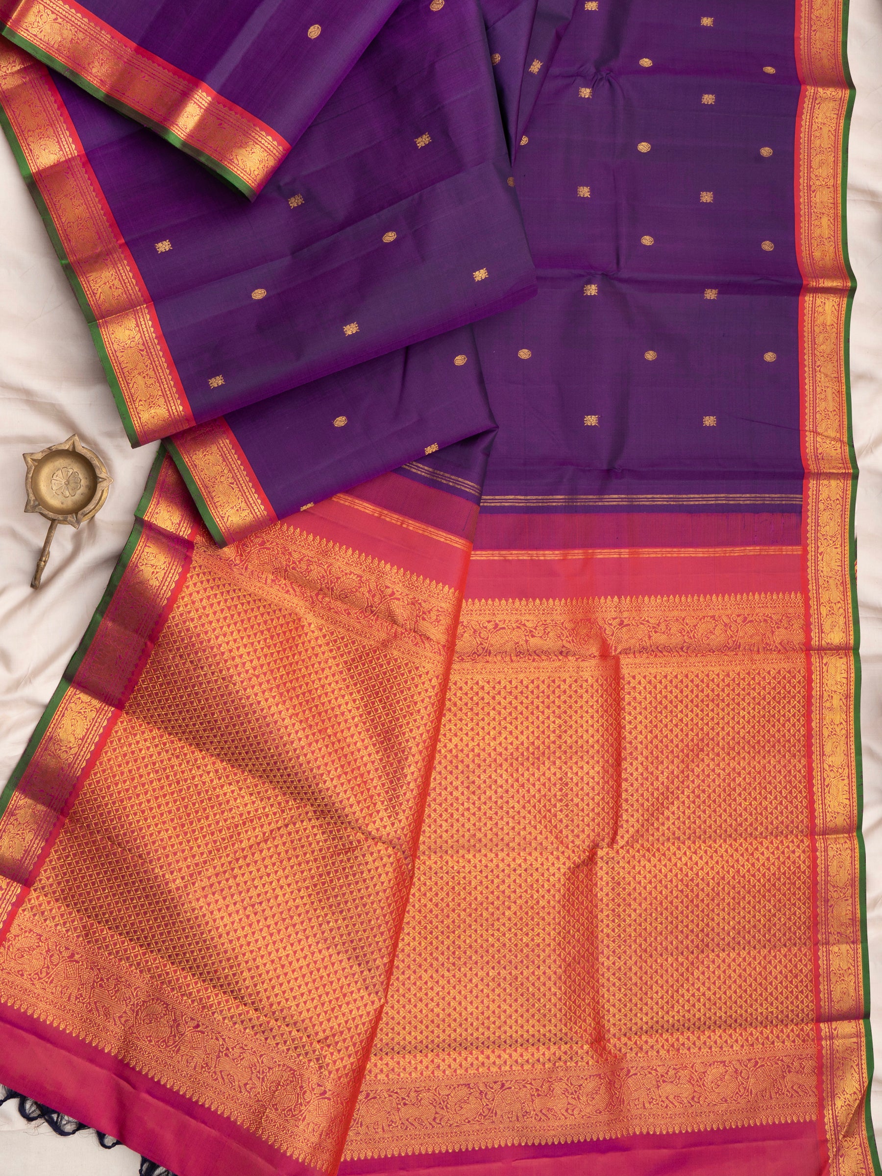 Purplish blue and pink small border/ Arani Silk Saree CLSA9036