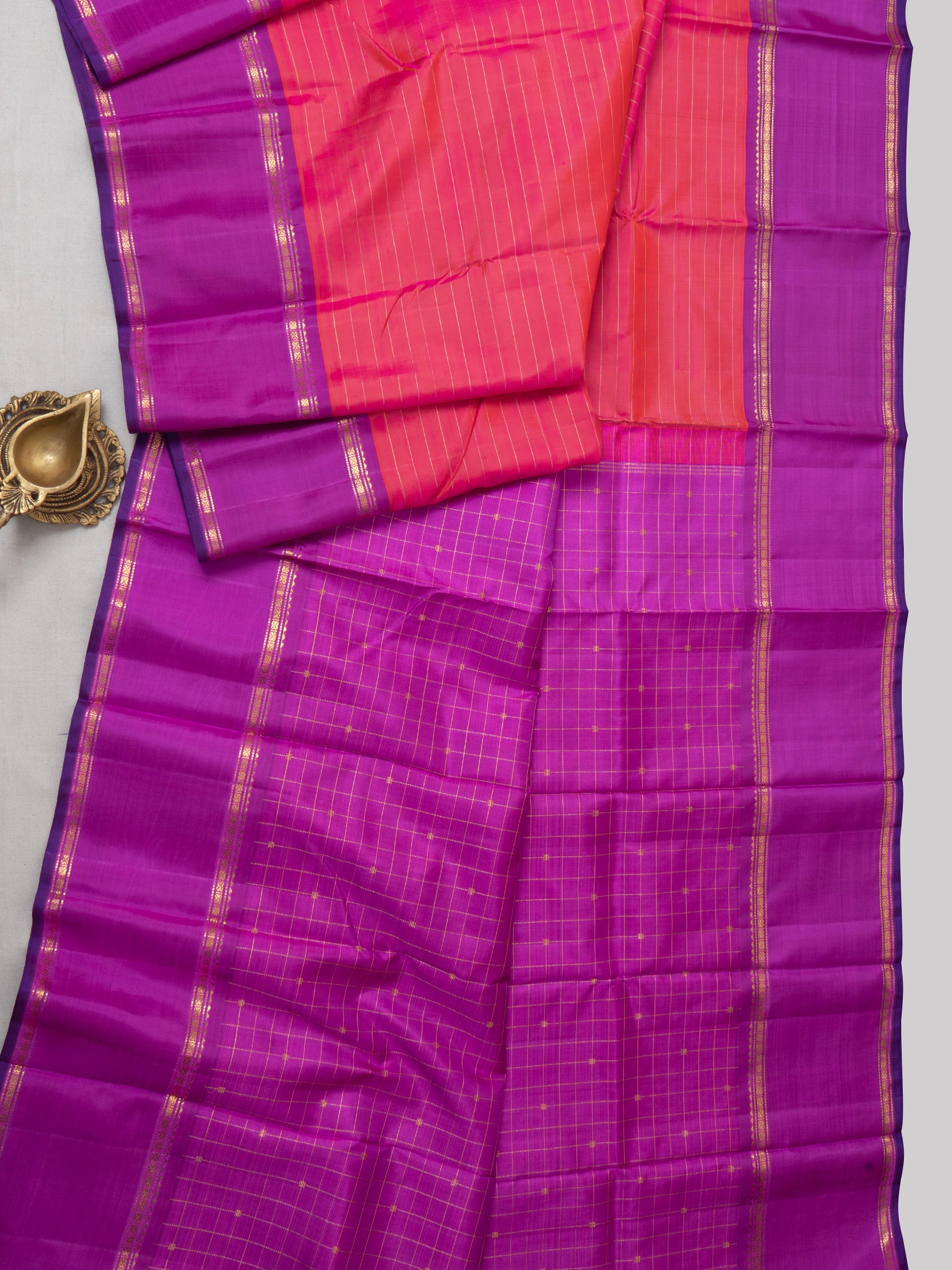 Orangish pink zari lines / Arani silk CLSA929