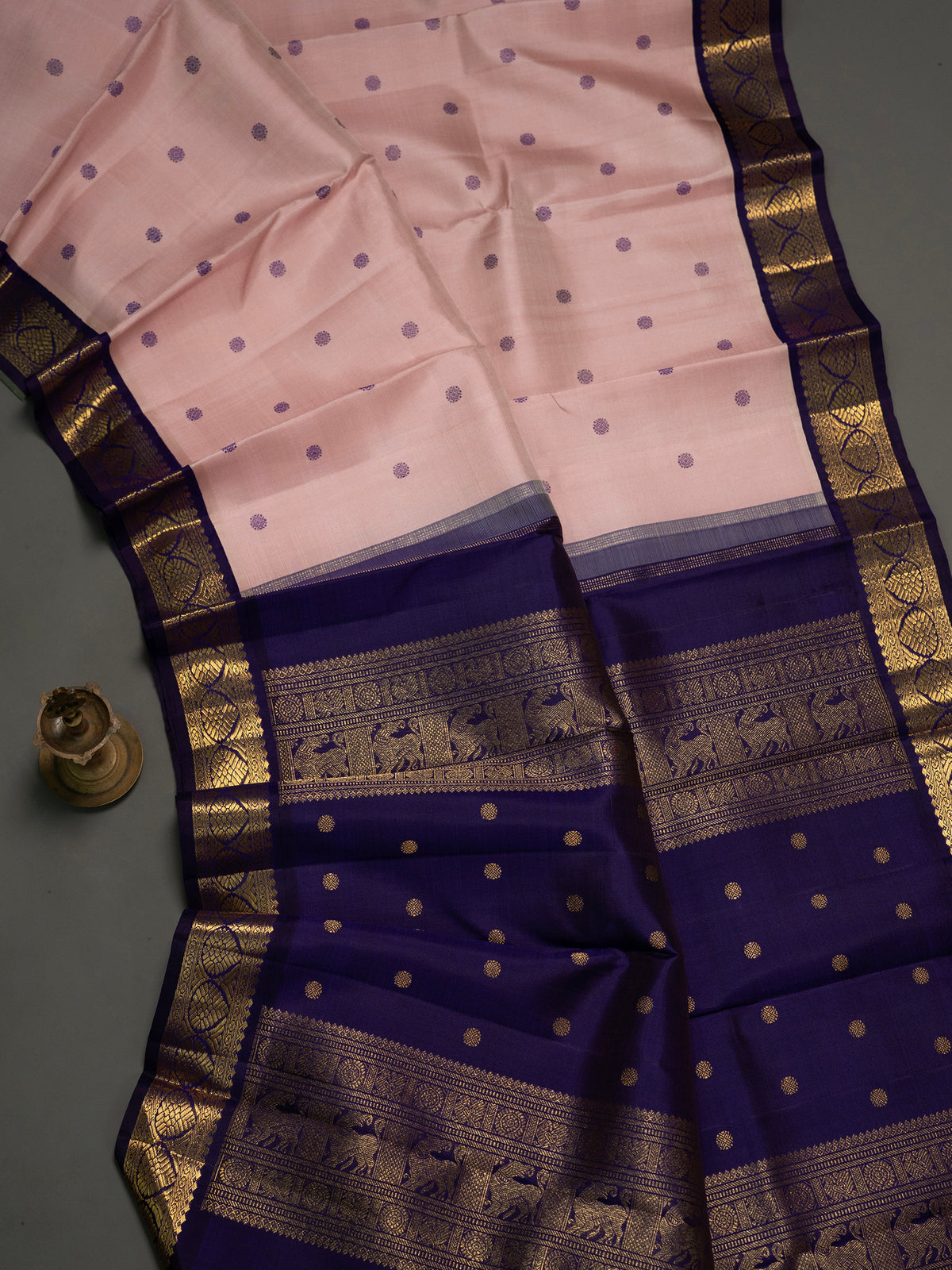 Pastel pink Kai Korvai Kanjipuram Silk Saree CLSA9632