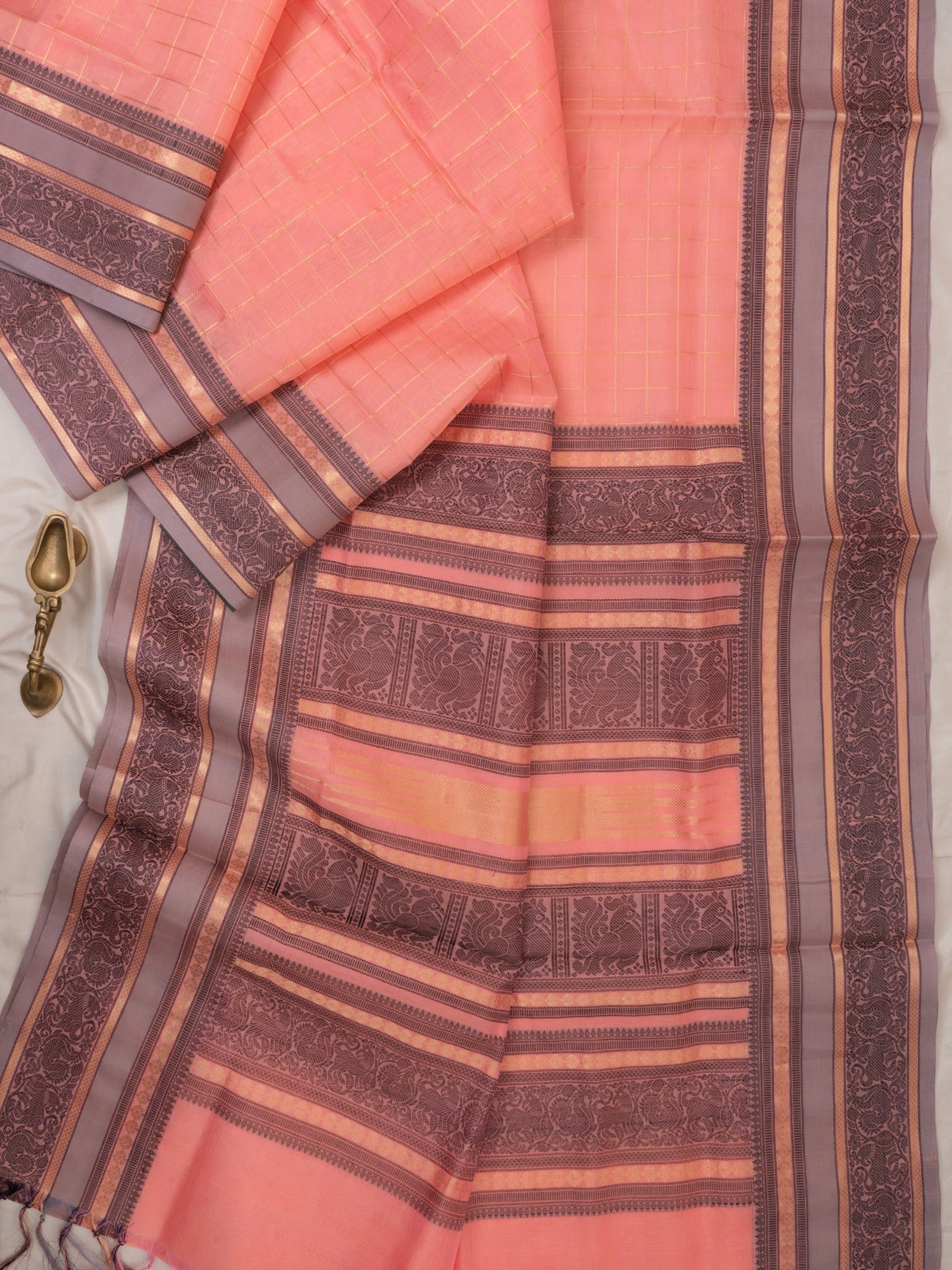 Peach kattam / Silk Cotton Saree CLSA9691
