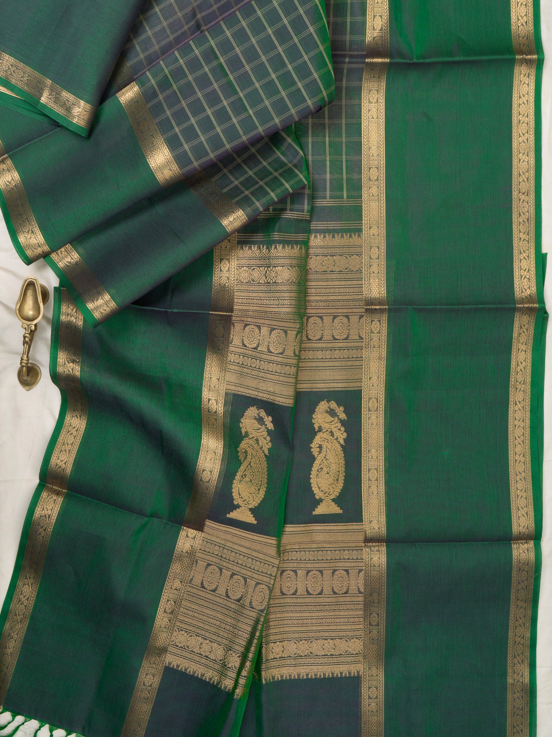 Bottle green kattam/ Silk Cotton Saree CLSA9694