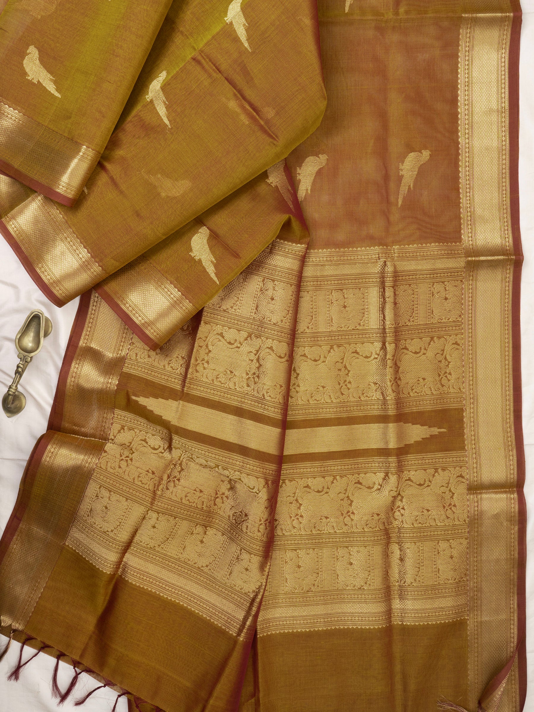 Golden mustard body kili butta / Silk Cotton Saree CLSA9710