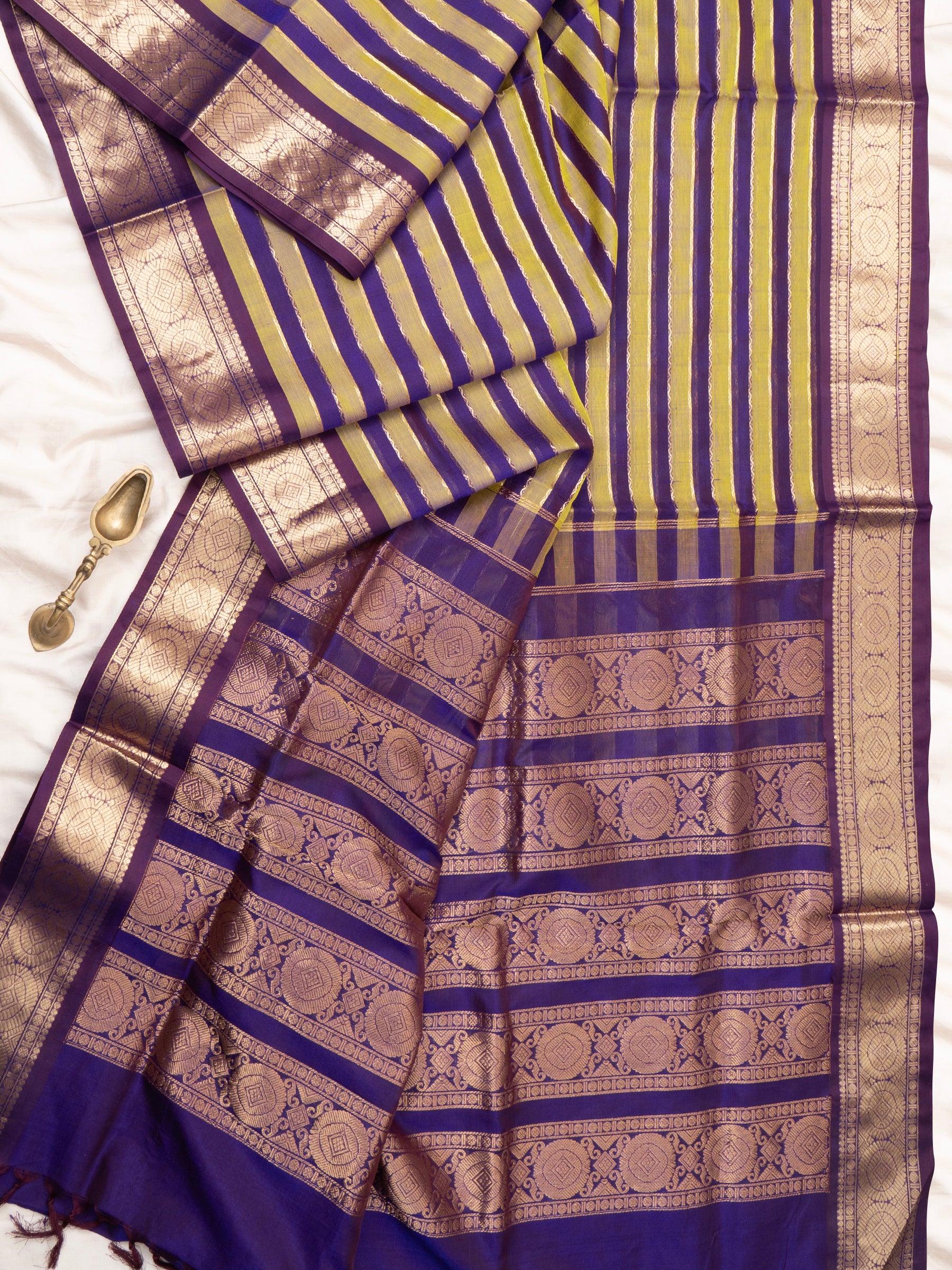 Mustard and purple veldhari / Silk Cotton Saree CLSA9742