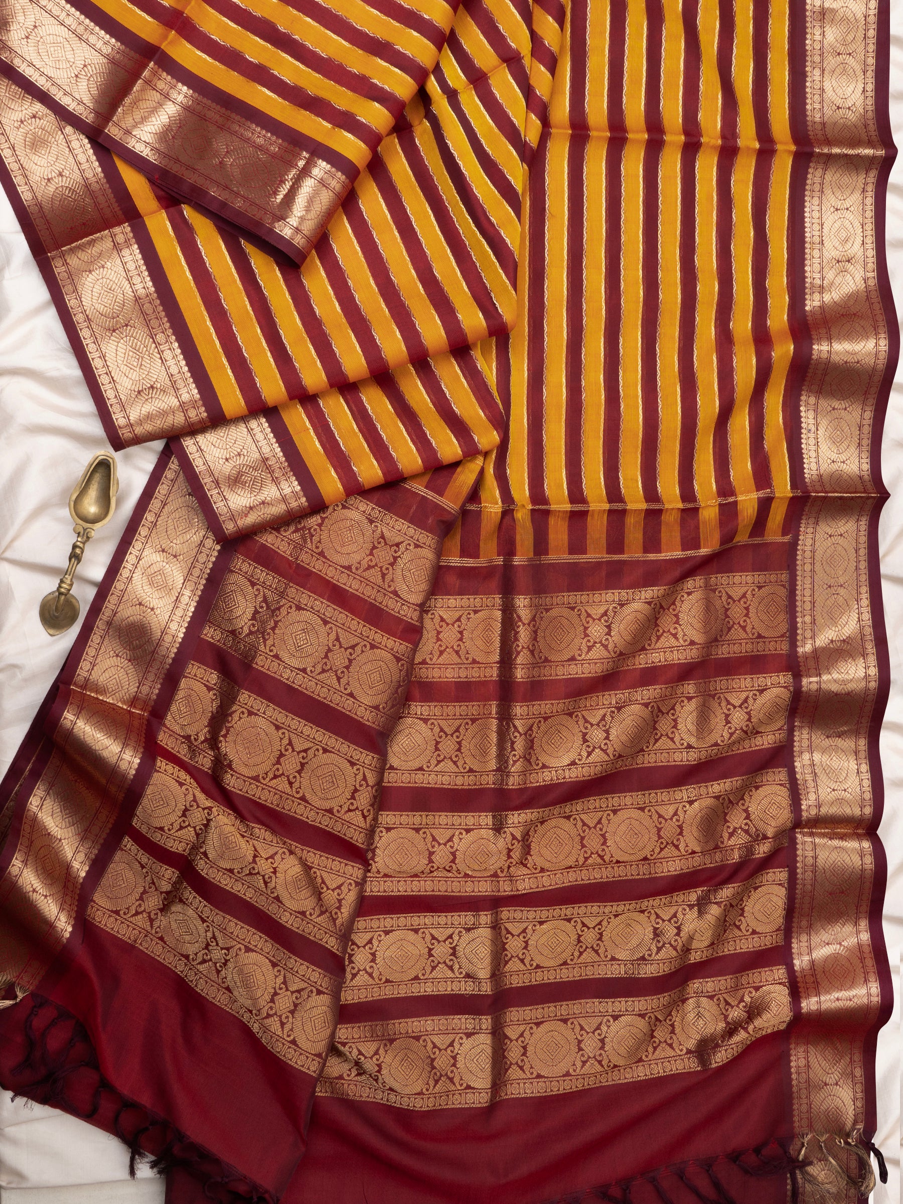 Mustard yellow and araku veldari / Silk Cotton Saree CLSA9744