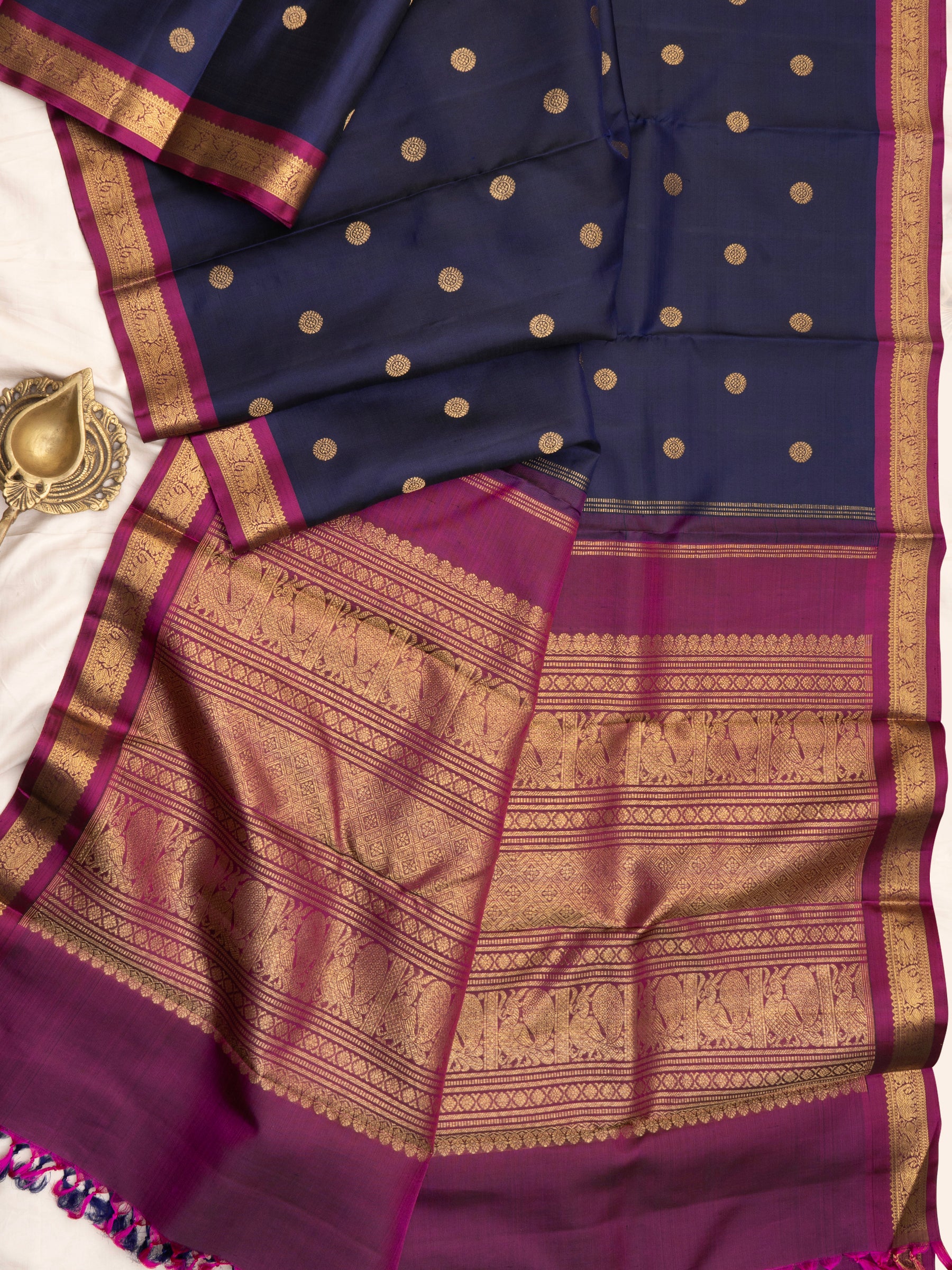 Deep blue and magenta small border/ Kanjipuram Silk Saree CLSA9774